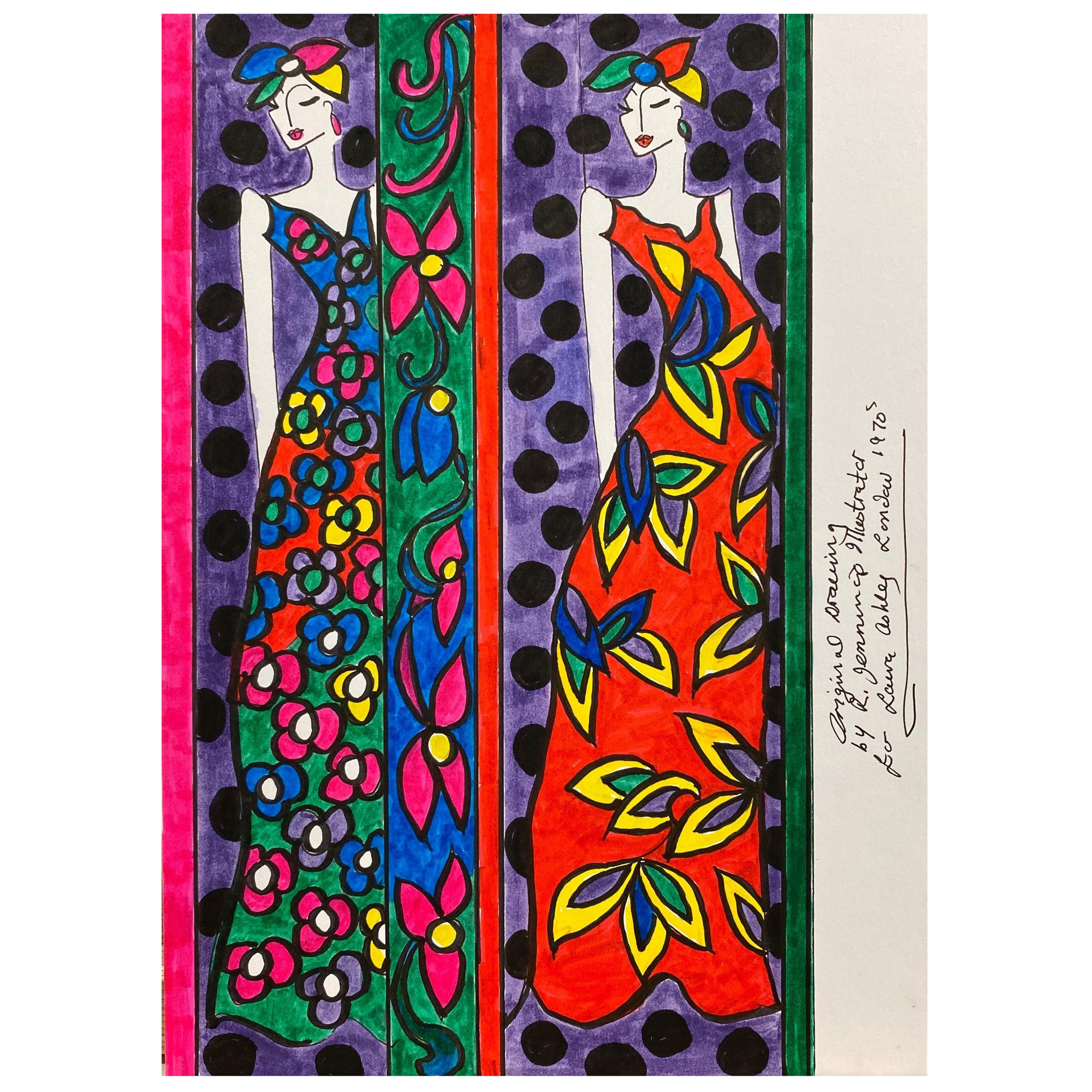Illustration de mode originale à l'aquarelle - Peinture à l'aquarelle - Laura Ashley Designer