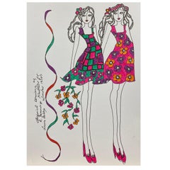 Original Mode Design Illustration Aquarell Malerei Laura Ashley Designer