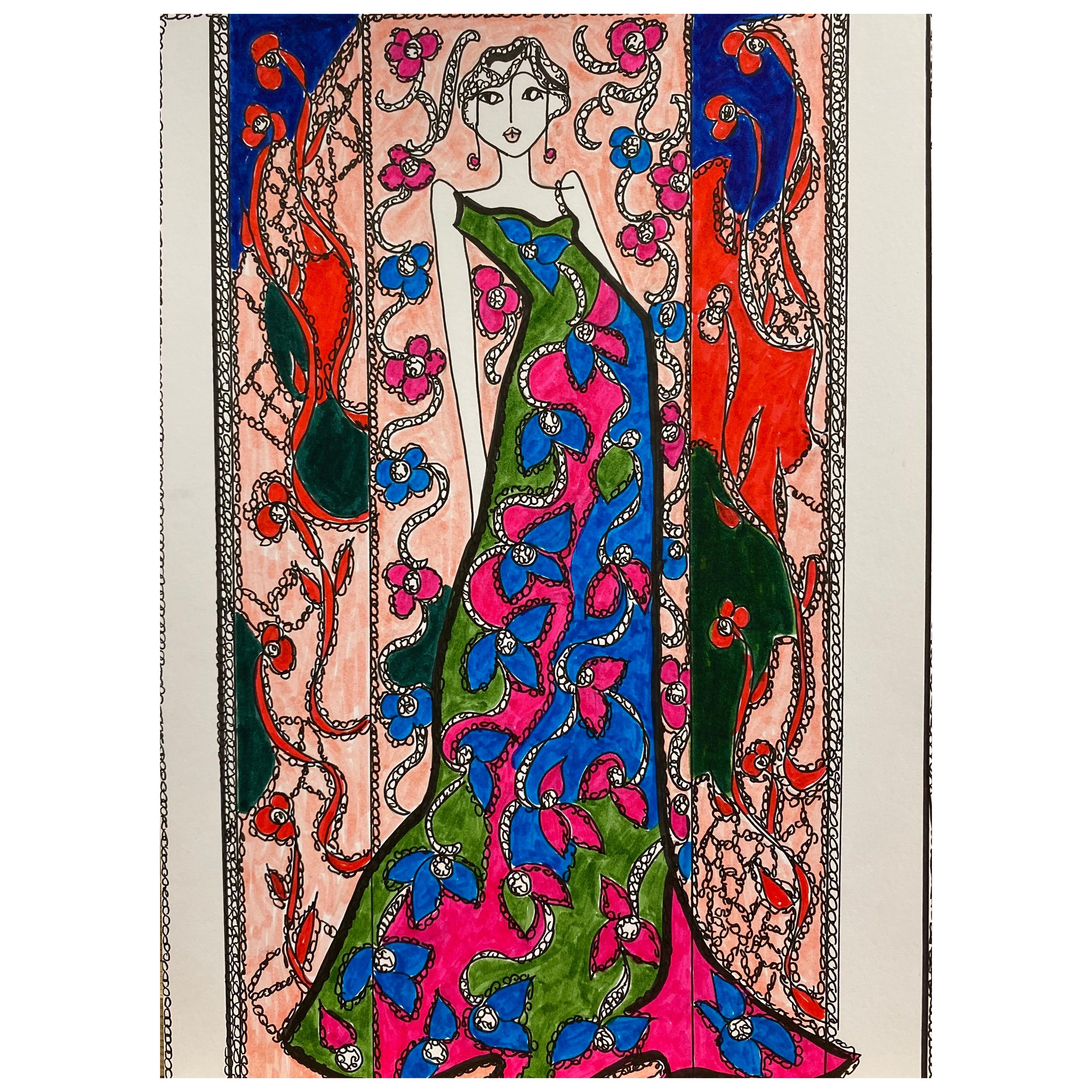 Disegno di moda originale Illustrazione ad acquerello Laura Ashley Designer