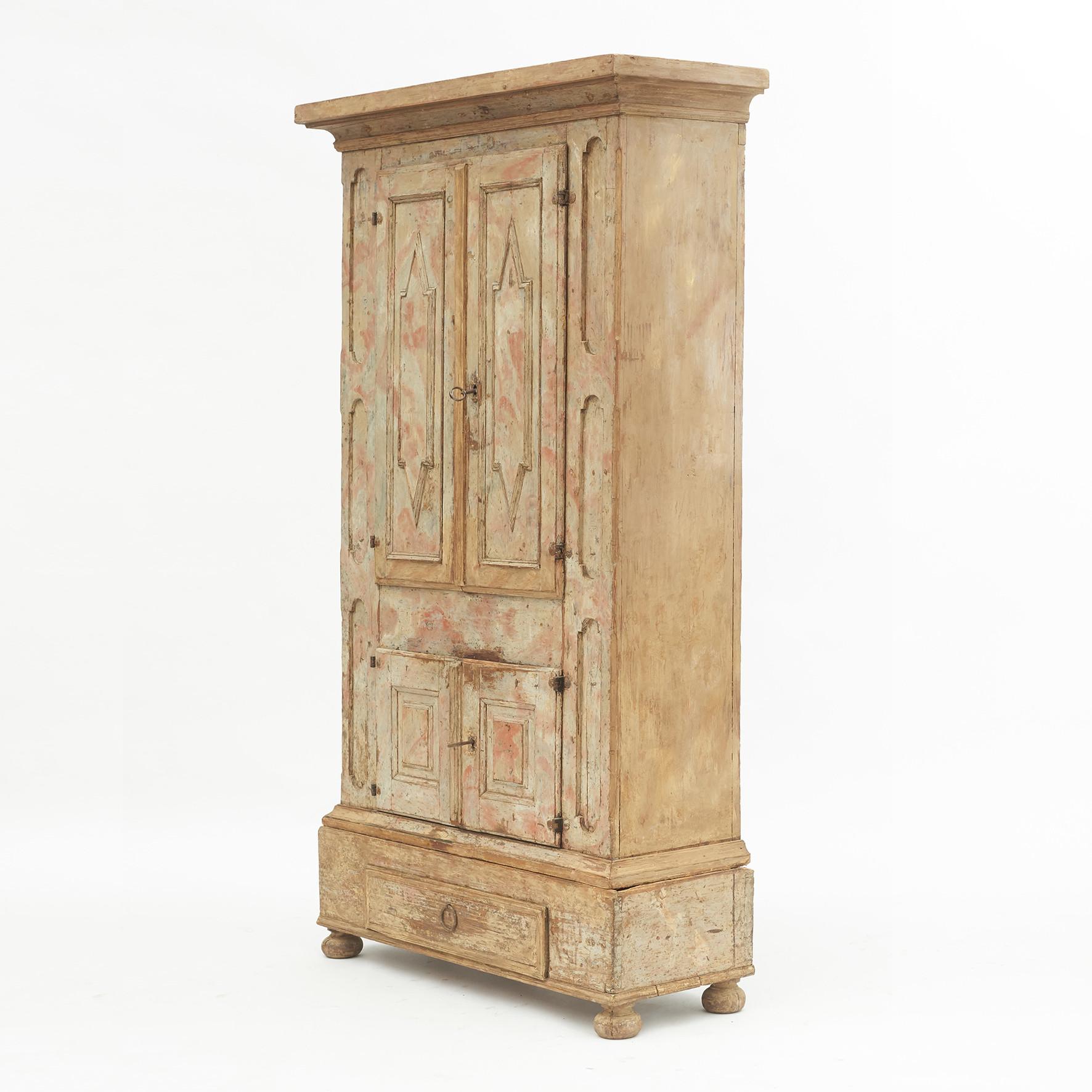 Original Faux Marble Painted Baroque Cabinet from Hälsingland, Sweden 14