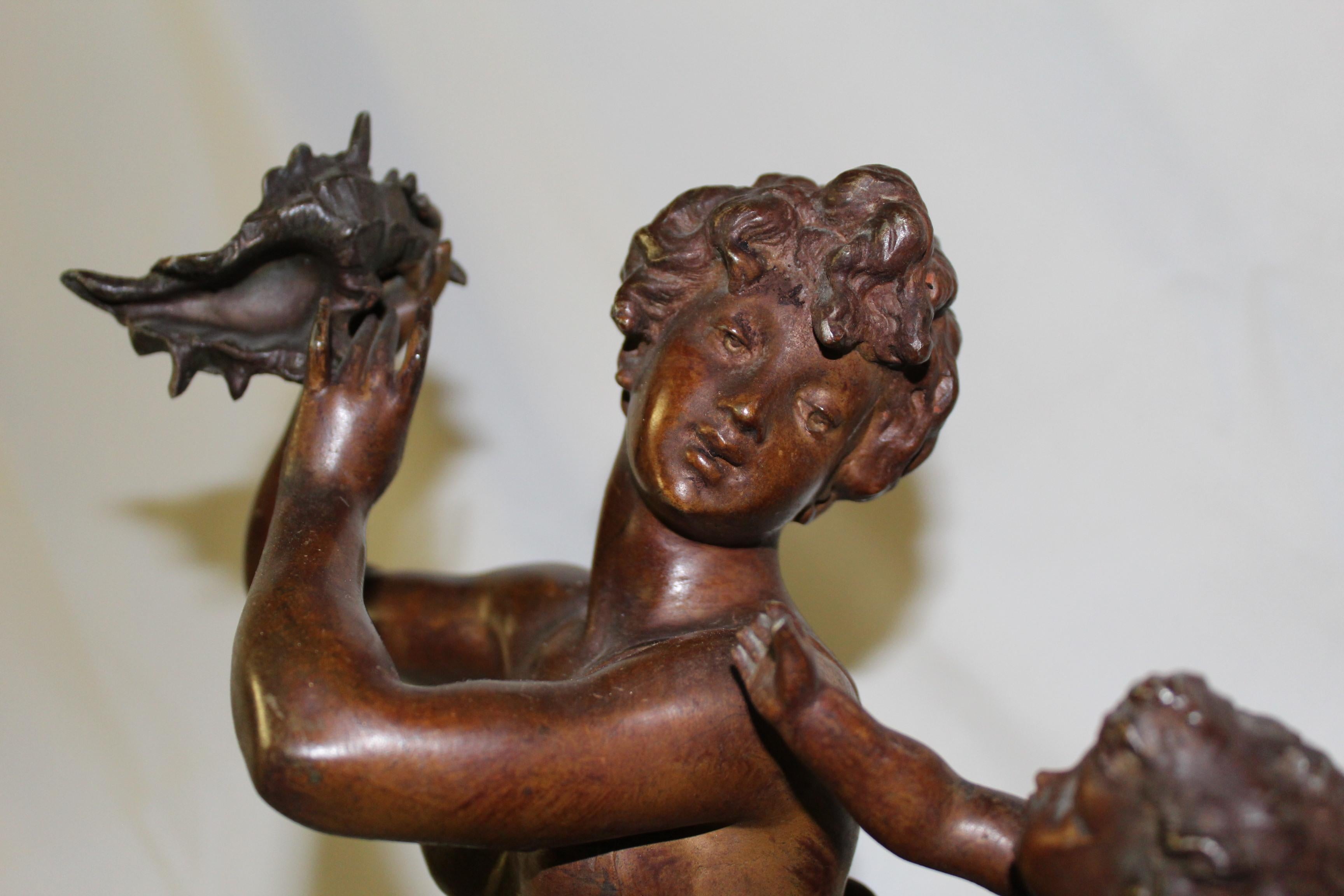 Original Female Nude on a Shell with Putti, Art Nouveau 1890, s Signed For Sale 4