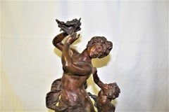 Original Female Nude on a Shell with Putti, Art Nouveau 1890, s Signed