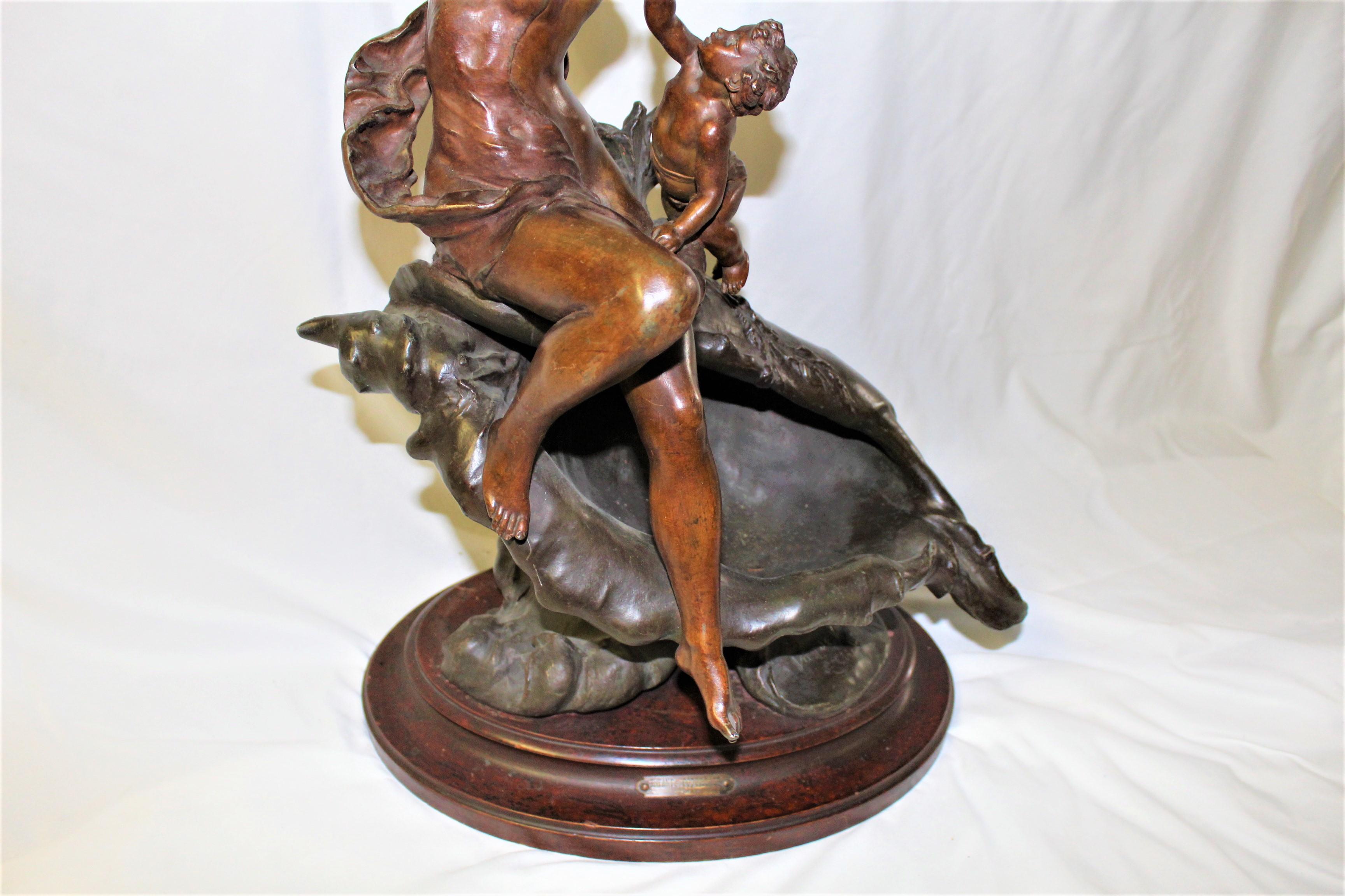 French Original Female Nude on a Shell with Putti, Art Nouveau 1890, s Signed For Sale