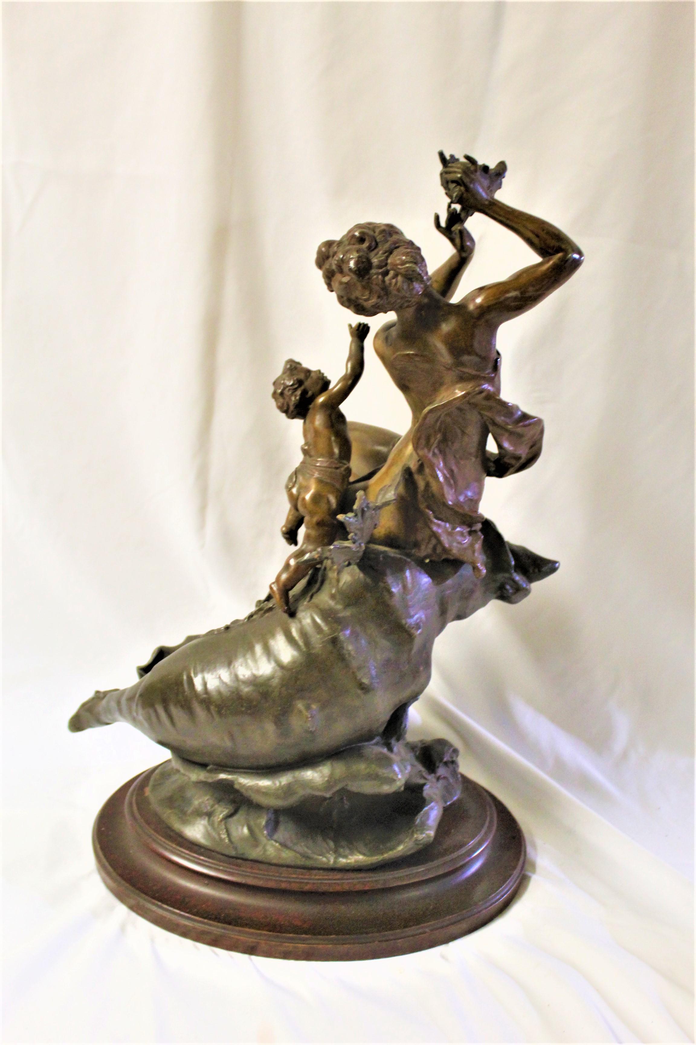 19th Century Original Female Nude on a Shell with Putti, Art Nouveau 1890, s Signed For Sale