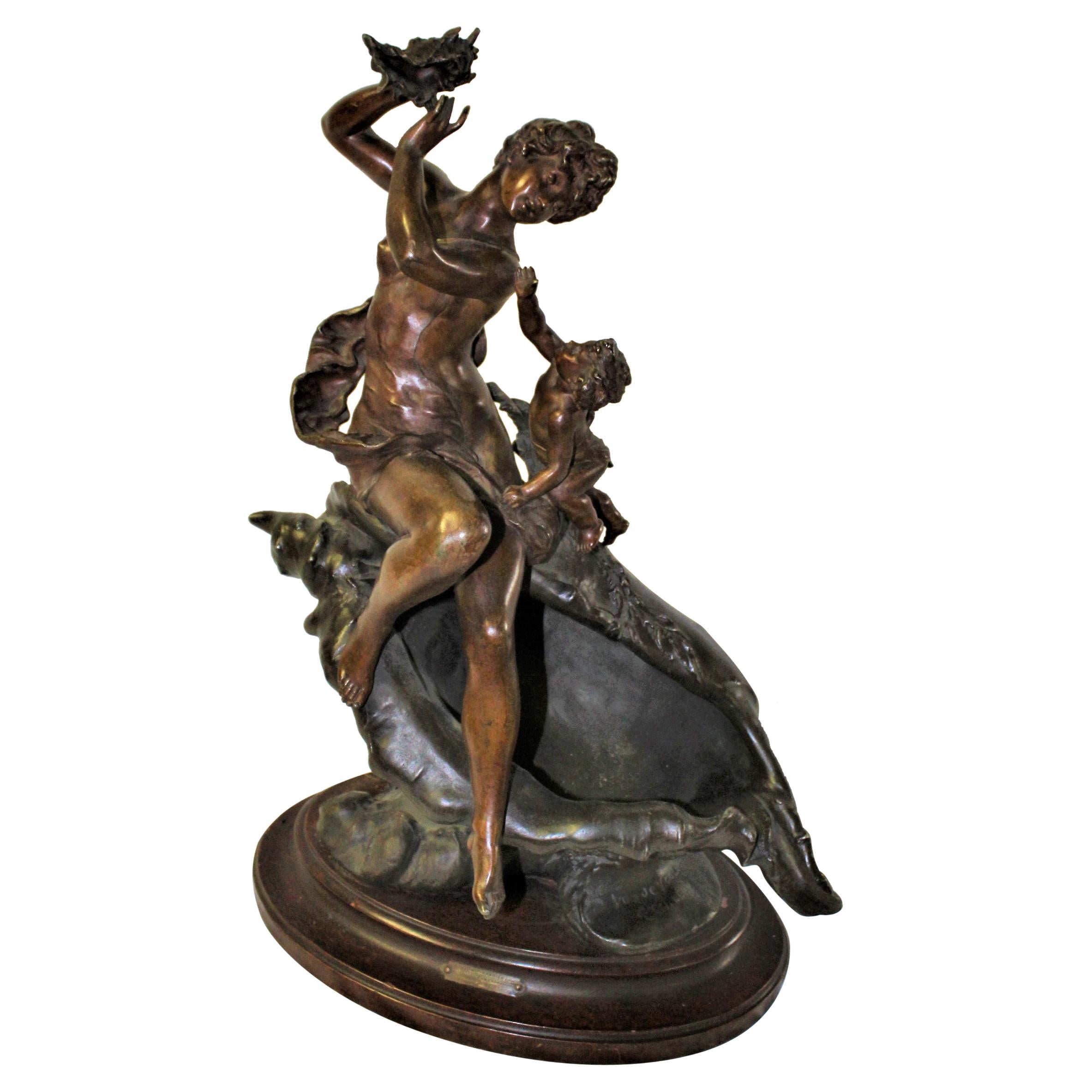 Original Female Nude on a Shell with Putti, Art Nouveau 1890, s Signed For Sale