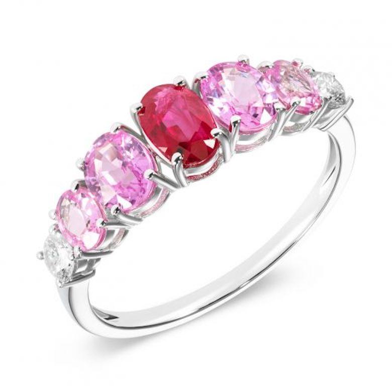 Modern Original Feminine Natkina Red Ruby Pink Sapphire Diamond Ring for Her For Sale