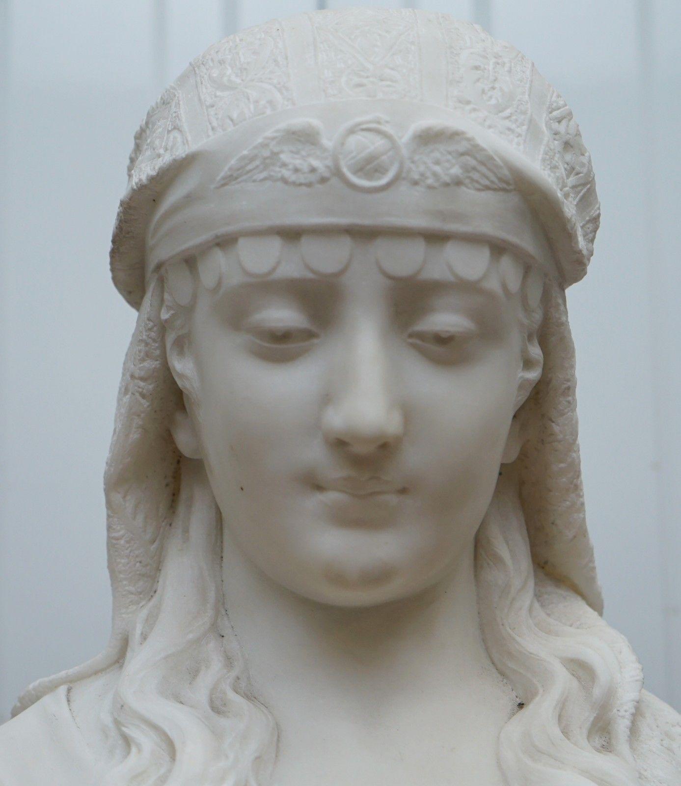 Victorian Original Ferdinando Vichi Italian 1875-1945 Marble Bust Egyptian Beauty Princess
