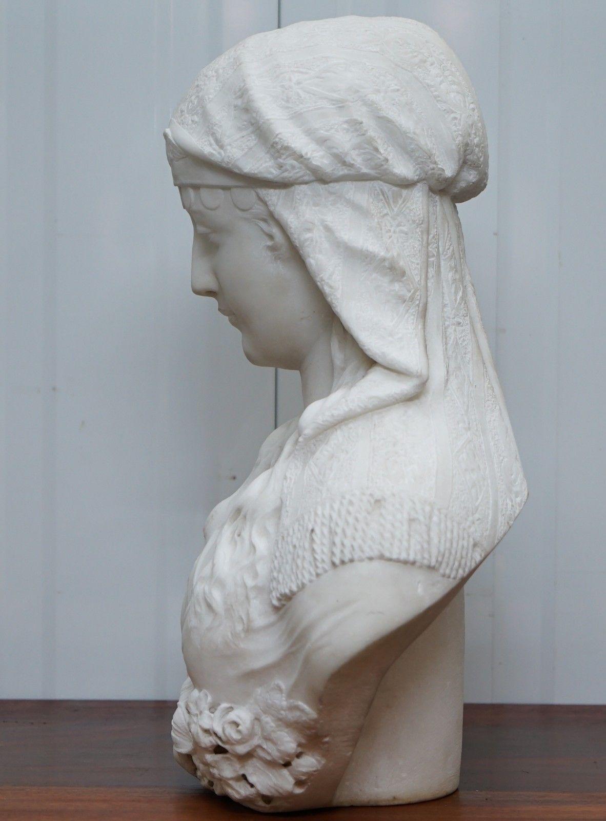 Original Ferdinando Vichi Italian 1875-1945 Marble Bust Egyptian Beauty Princess 3