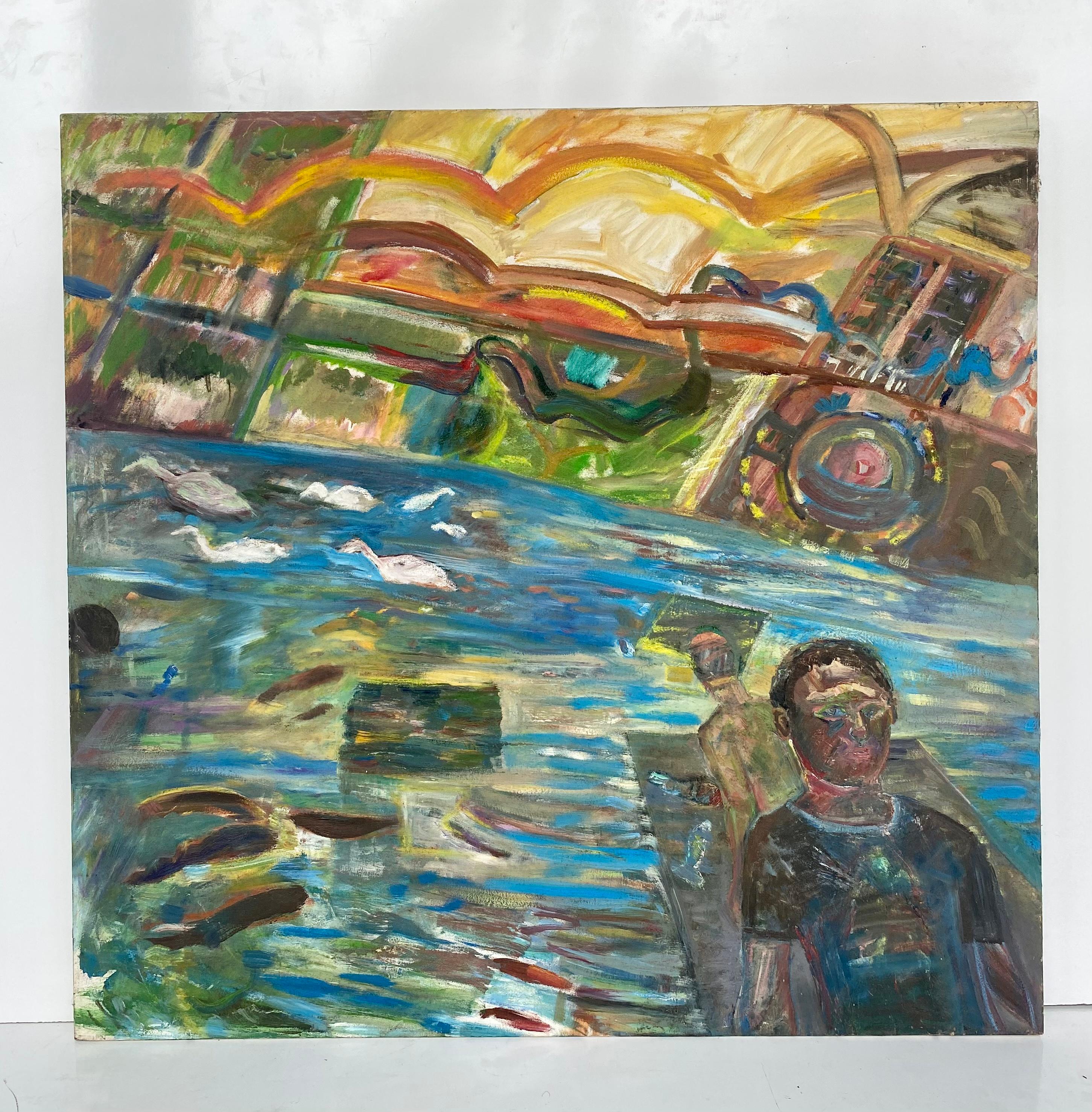 Vintage Warren Fischer peinture abstraite figurative sur toile de lin.

Nous proposons à la vente une peinture abstraite figurative sur toile de lin de l'artiste américain Warren Fischer (1943-2001). Le tableau fait partie de la succession de
