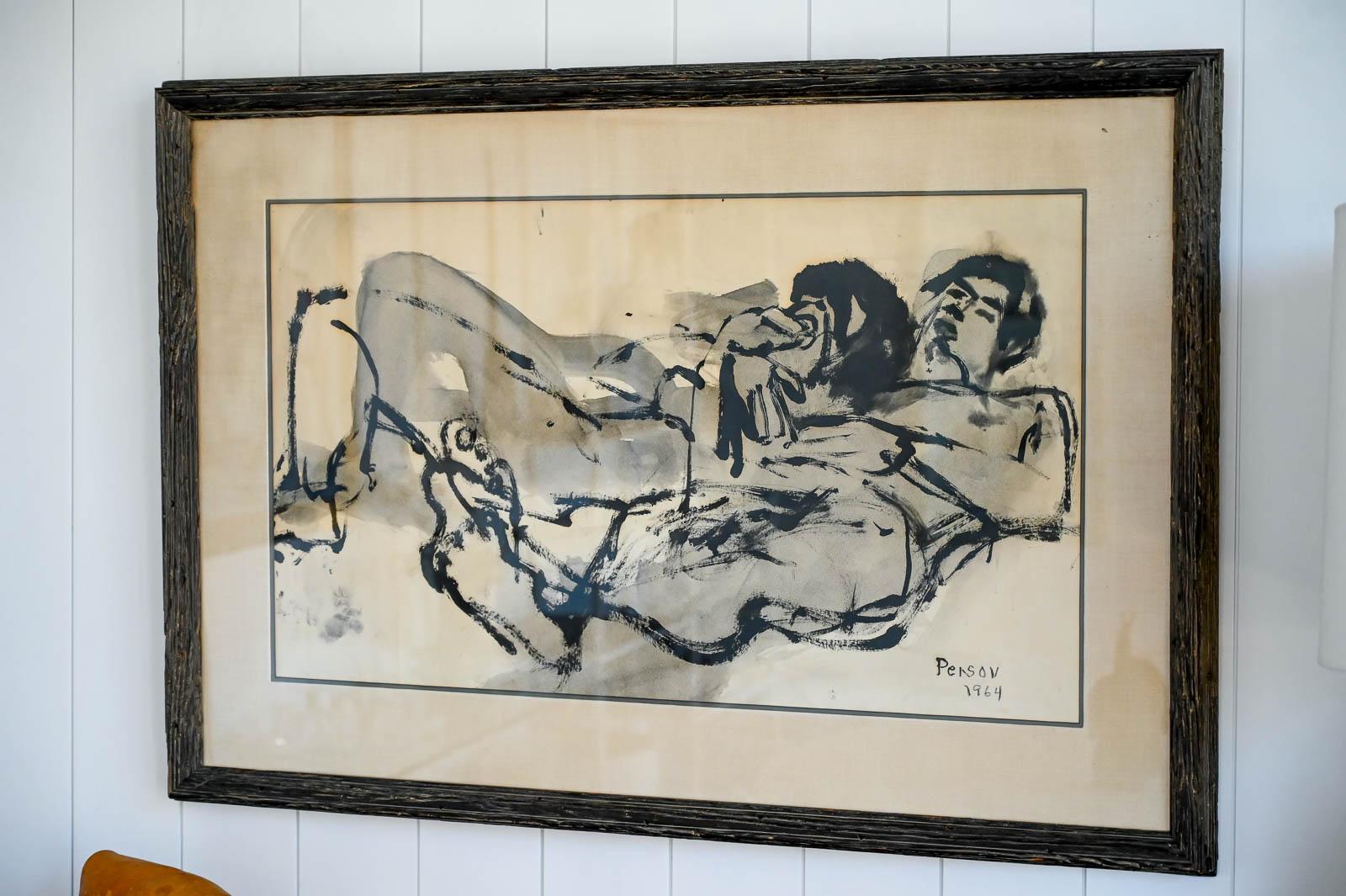 Original Figurative Watercolor by Anne Marie Persov, 1964.  Original figurative watercolor by Laguna Beach Artist Anne Marie Persov, 1964.  Acquired from the artists private collection, this piece is in its original frame and matting.  Some slight