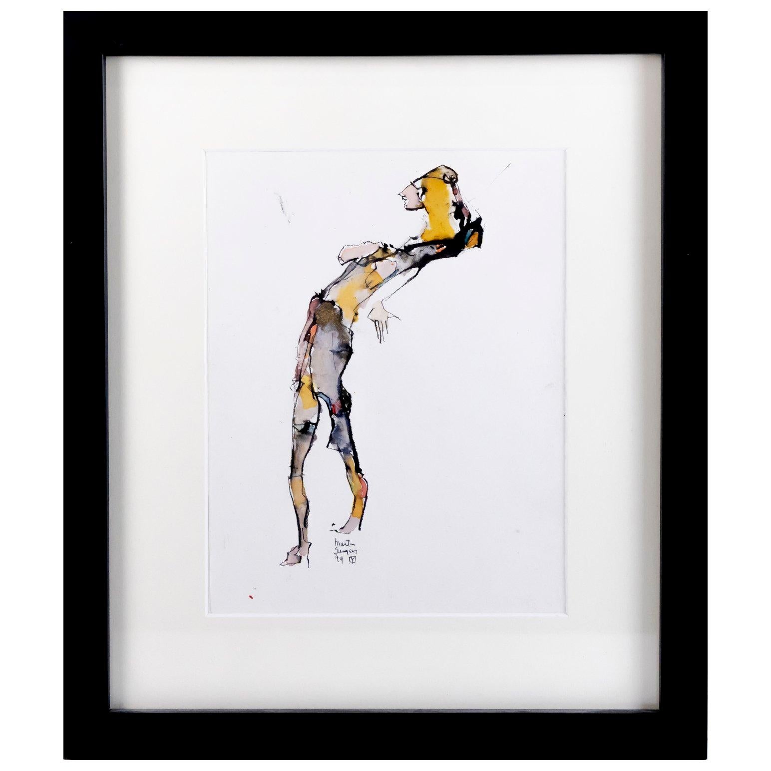 Pintura figurativa original en acuarela del artista estadounidense Martin Sumers