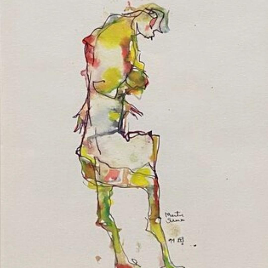 Modern Original Figurative Watercolor Painting by Martin Sumers For Sale