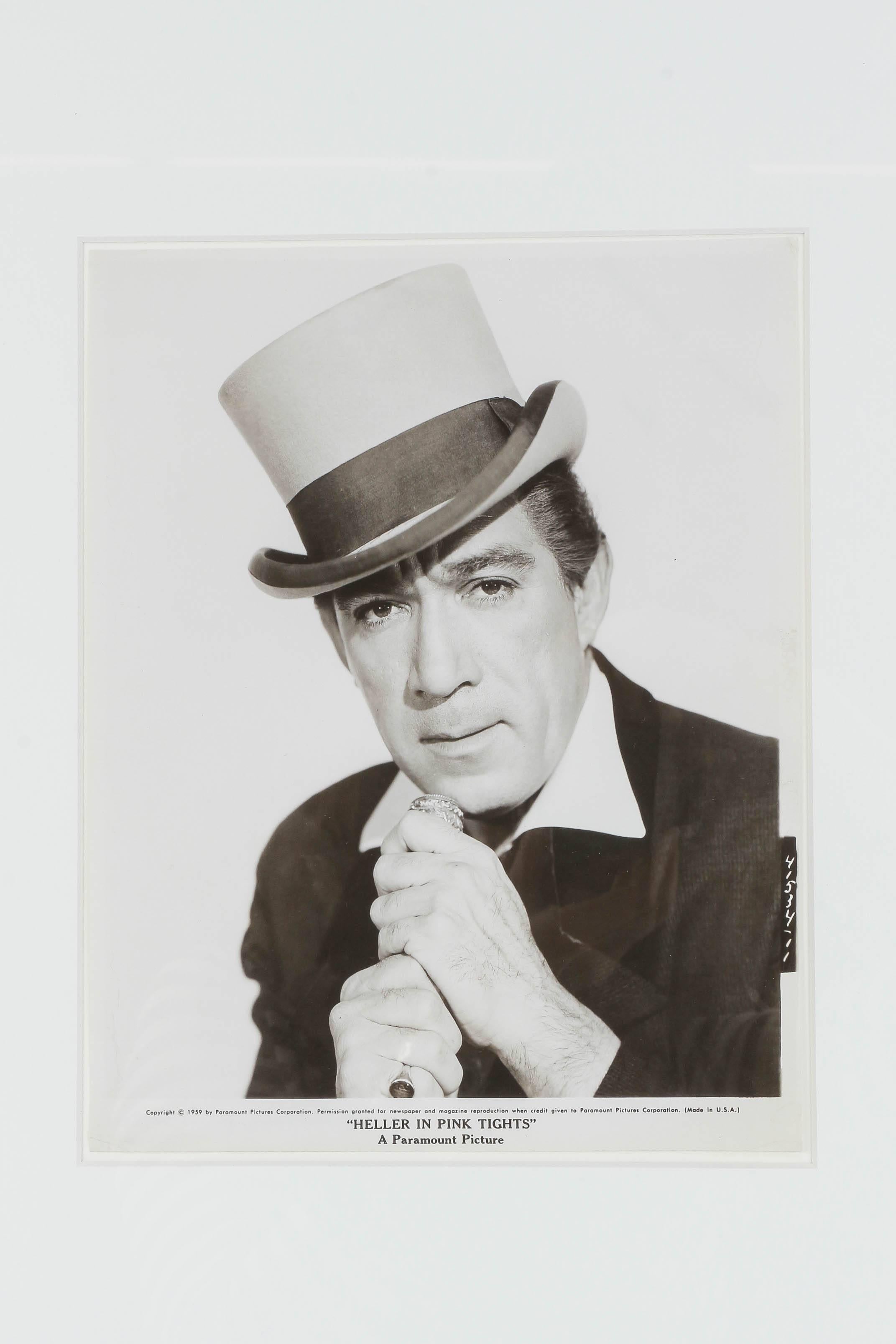 Original film photo by Paramount Pictures for the 1960 released movie Heller in Pink Tights. Photo of the main character Anthony Quinn as Tom Healy. Frame is made of black lacquered wood, print on shiny photo paper, numbered on the side.