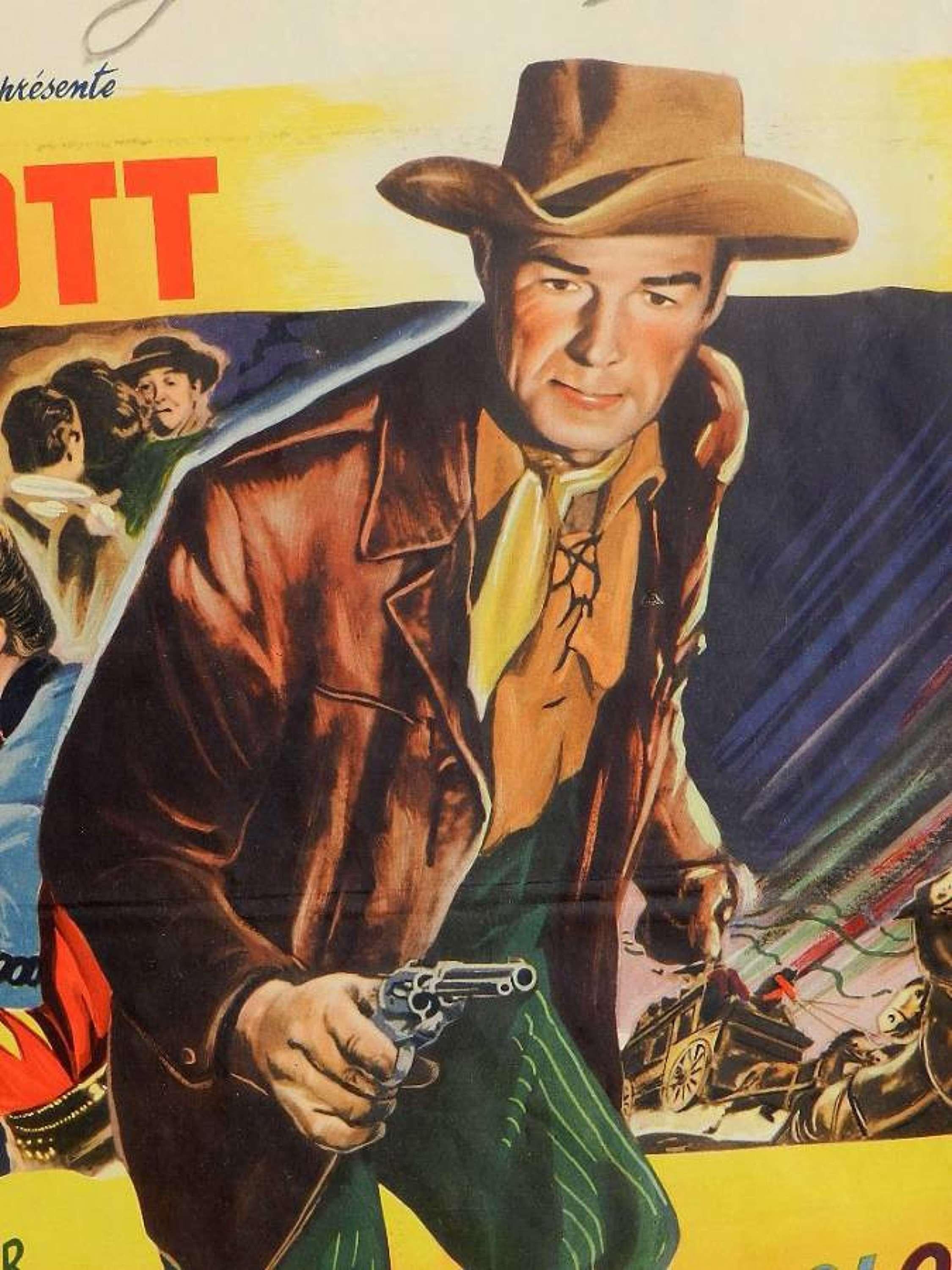 Original Film Poster Randolph Scott Belgian version c1953
Original Vintage Film Poster Belgian version of Randolph Scotts The Stranger wore a Gun
L`Estranger est Armé c1953
This poster has the usual fold marks and a couple of tiny losses on the