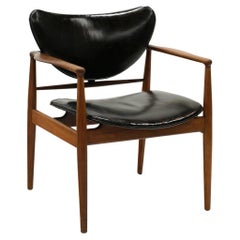 Original Finn Juhl Model 48 Chair for Baker. Black Leather, Teak Frame. Signed.