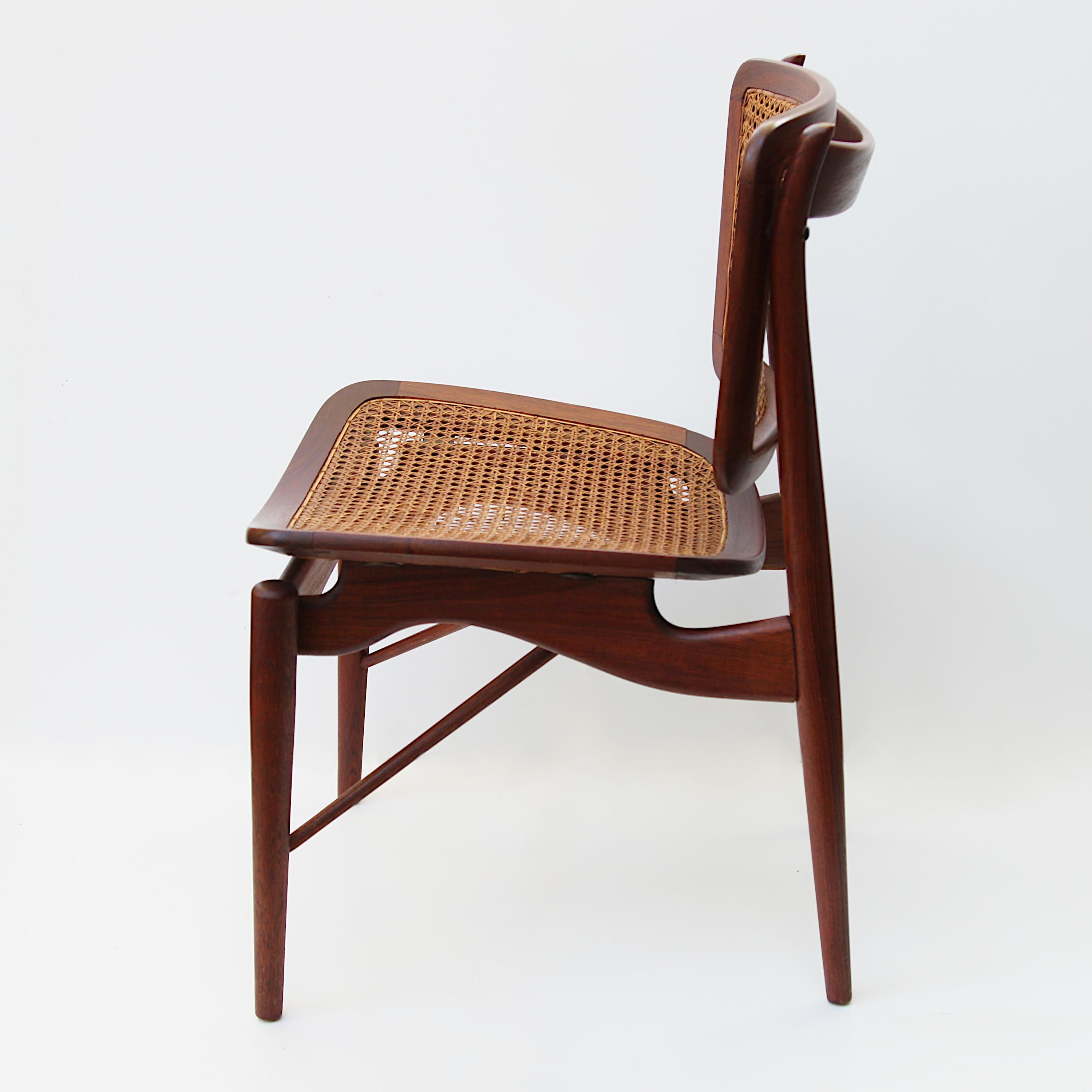 Mid-Century Modern Original Finn Juhl Model NV 51/403 Teak & Cane Dining Side Chair by Baker