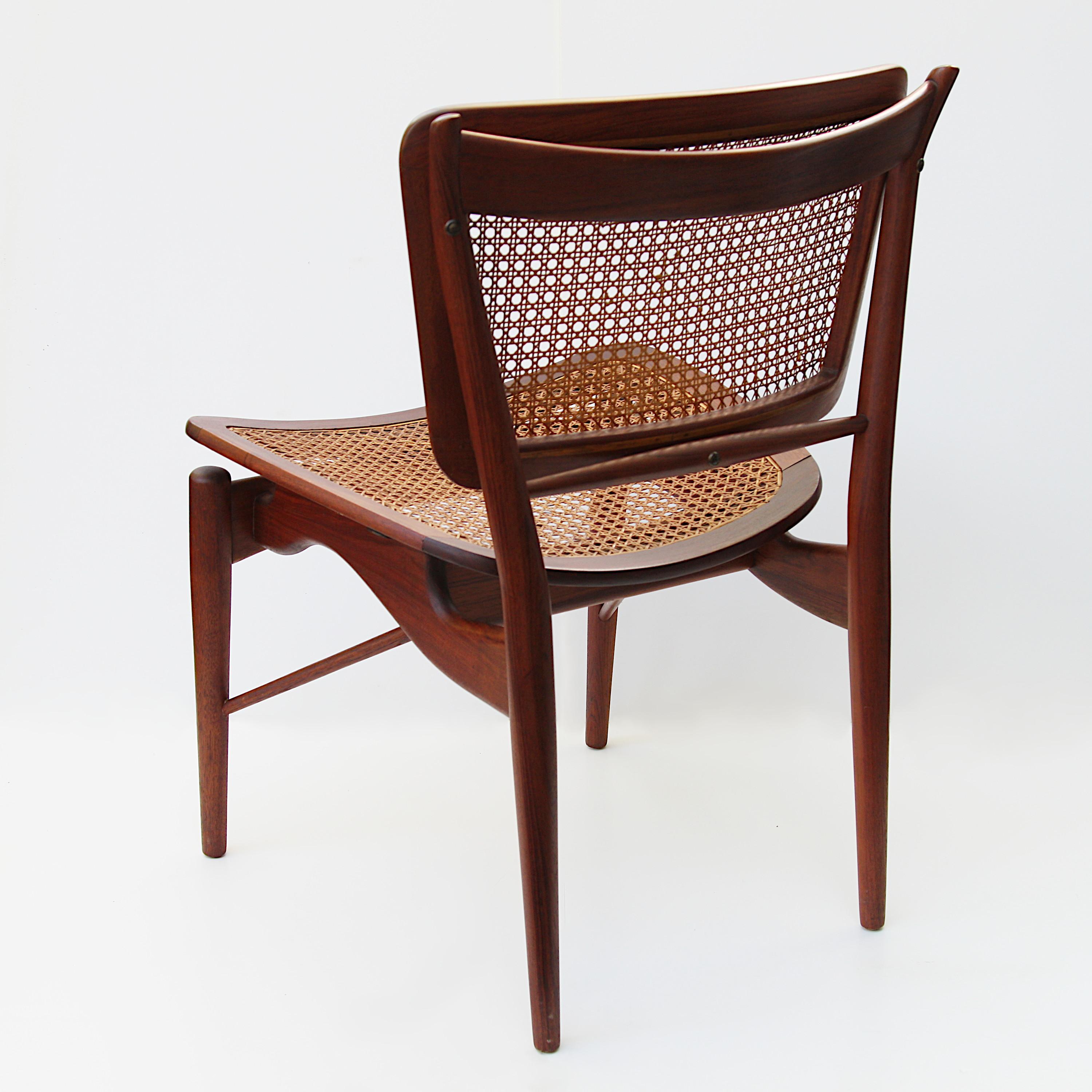Indian Original Finn Juhl Model NV 51/403 Teak & Cane Dining Side Chair by Baker