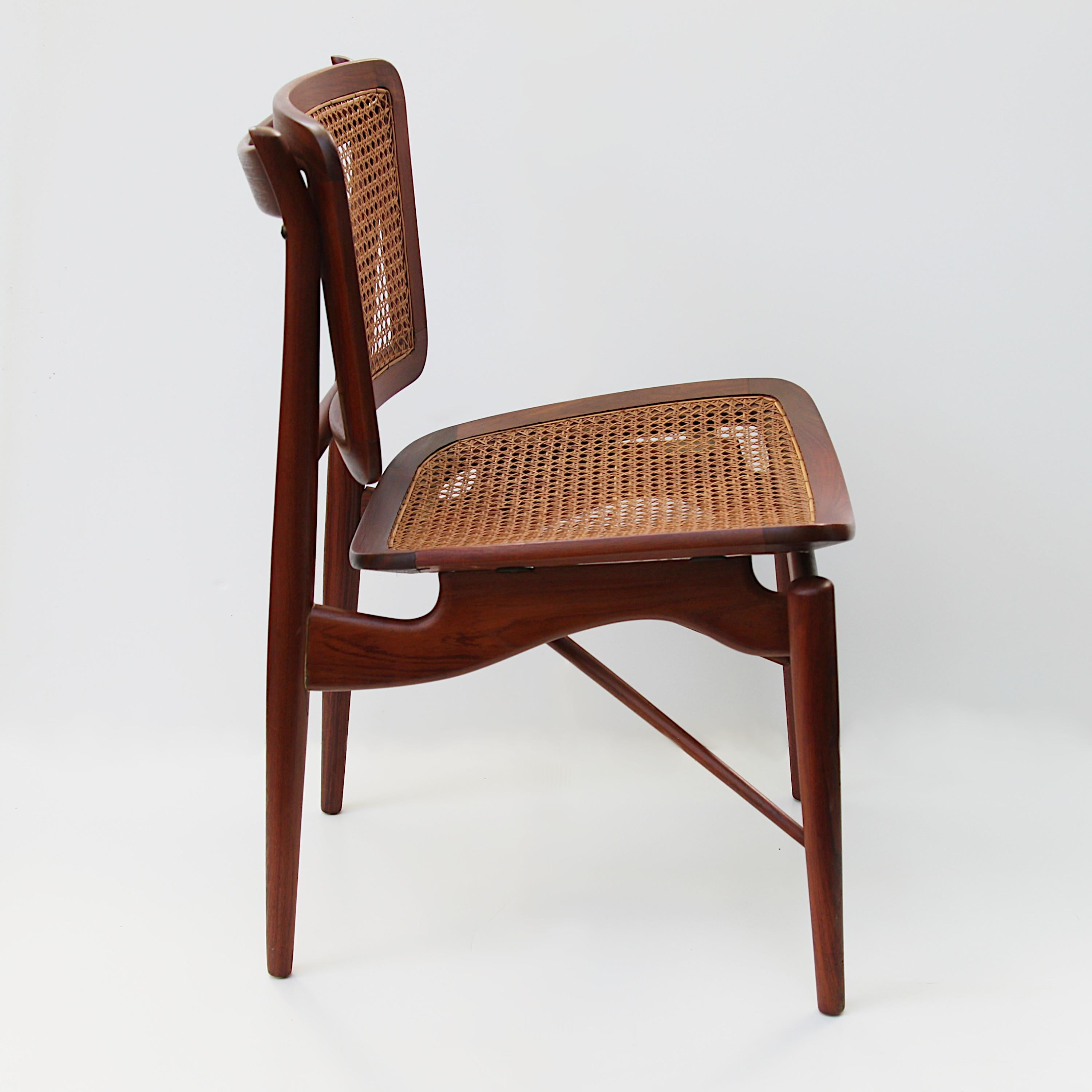 Original Finn Juhl Model NV 51/403 Teak & Cane Dining Side Chair by Baker In Good Condition In Lafayette, IN