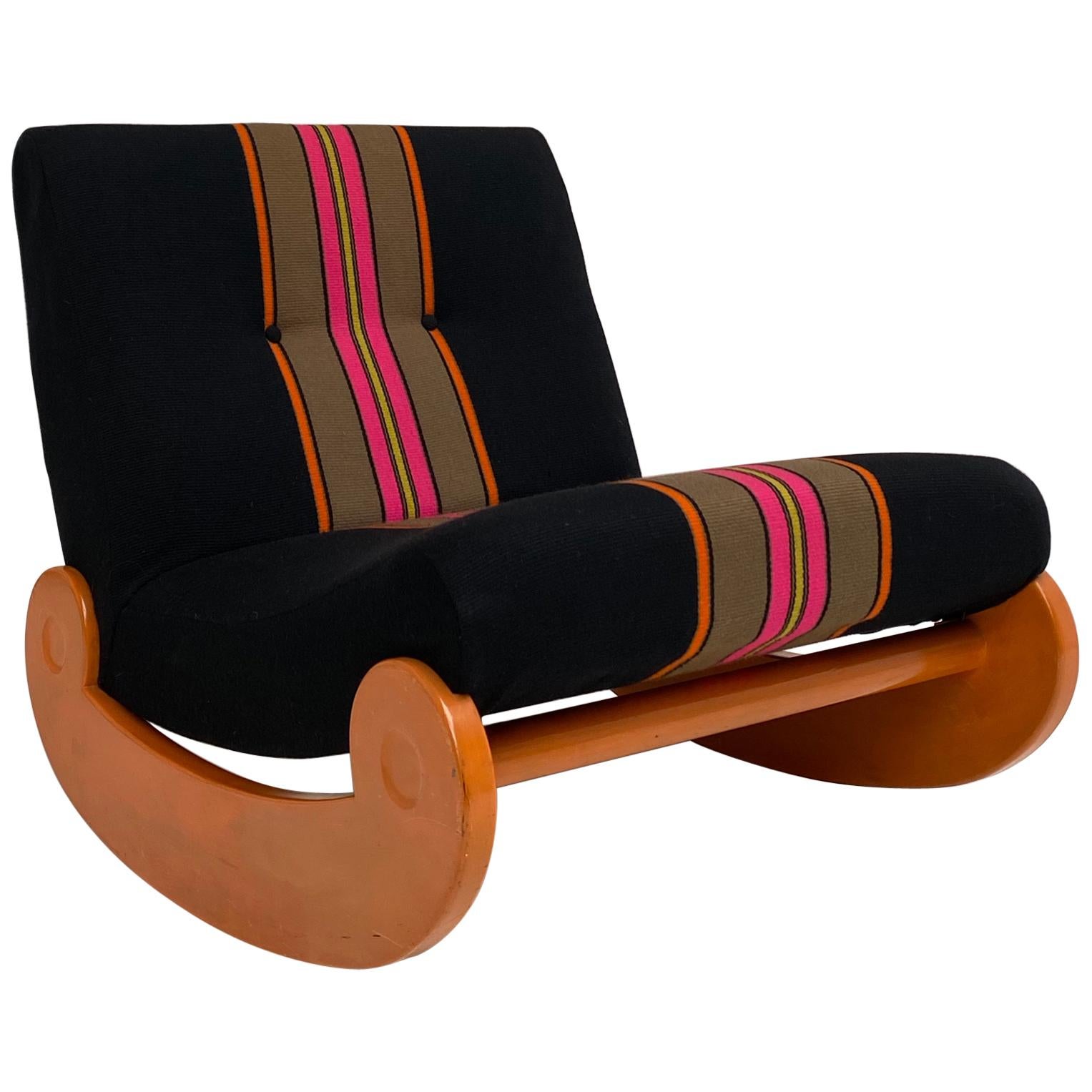 Original First Owner Custom Wool Fabric Rocking Lounge Chair, Germany circa 1970