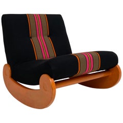 Retro Original First Owner Custom Wool Fabric Rocking Lounge Chair, Germany circa 1970