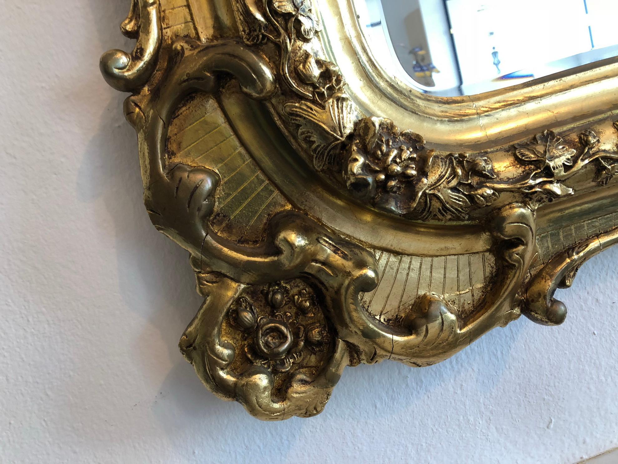 Baroque Original Florentine 1860s Antique Mirror, Wooden Gilded Frame For Sale
