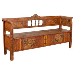 Banc peint d'origine avec rangement, Hongrie, circa 1900