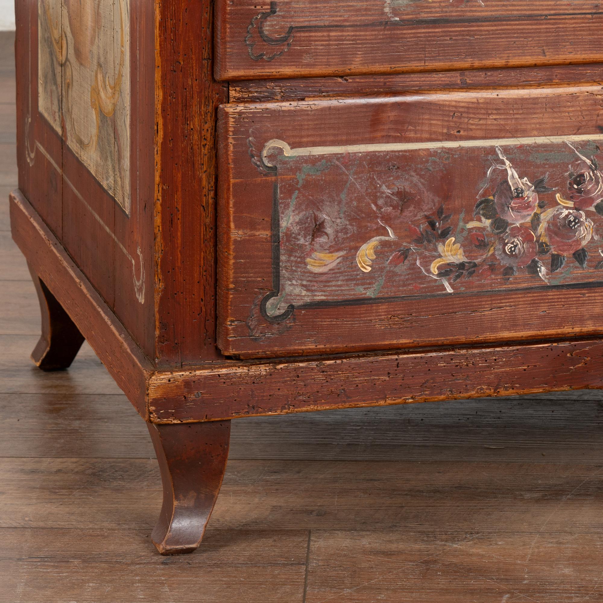 Comò a tre cassetti originale dipinto in arte popolare, Ungheria, 1850-70 circa in vendita 3