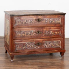 Original Folk Art Painted Chest of Three Drawers, Hungary circa 1850-70