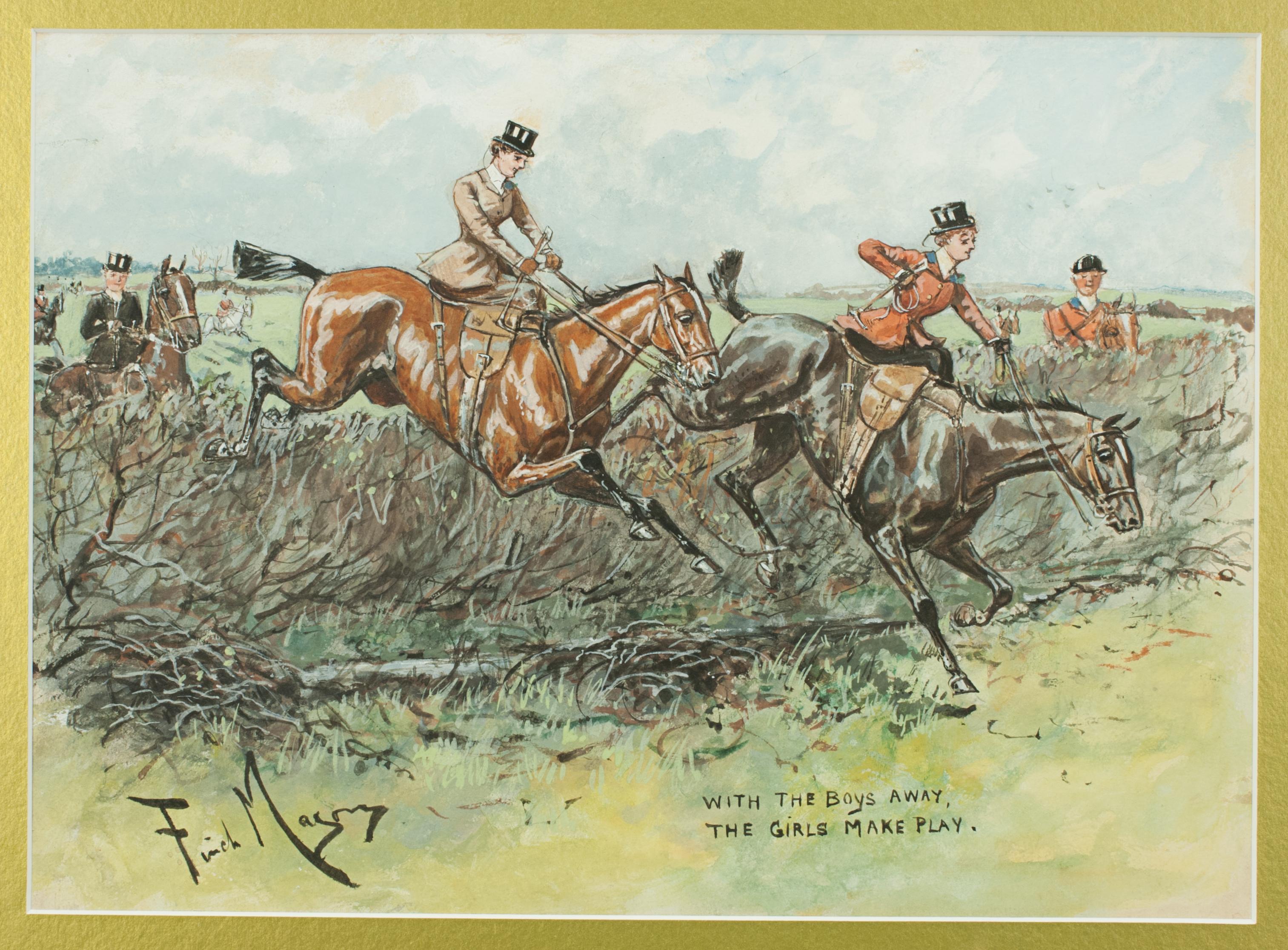 Sporting Art Original Fox Hunting Watercolour by Finch Mason For Sale