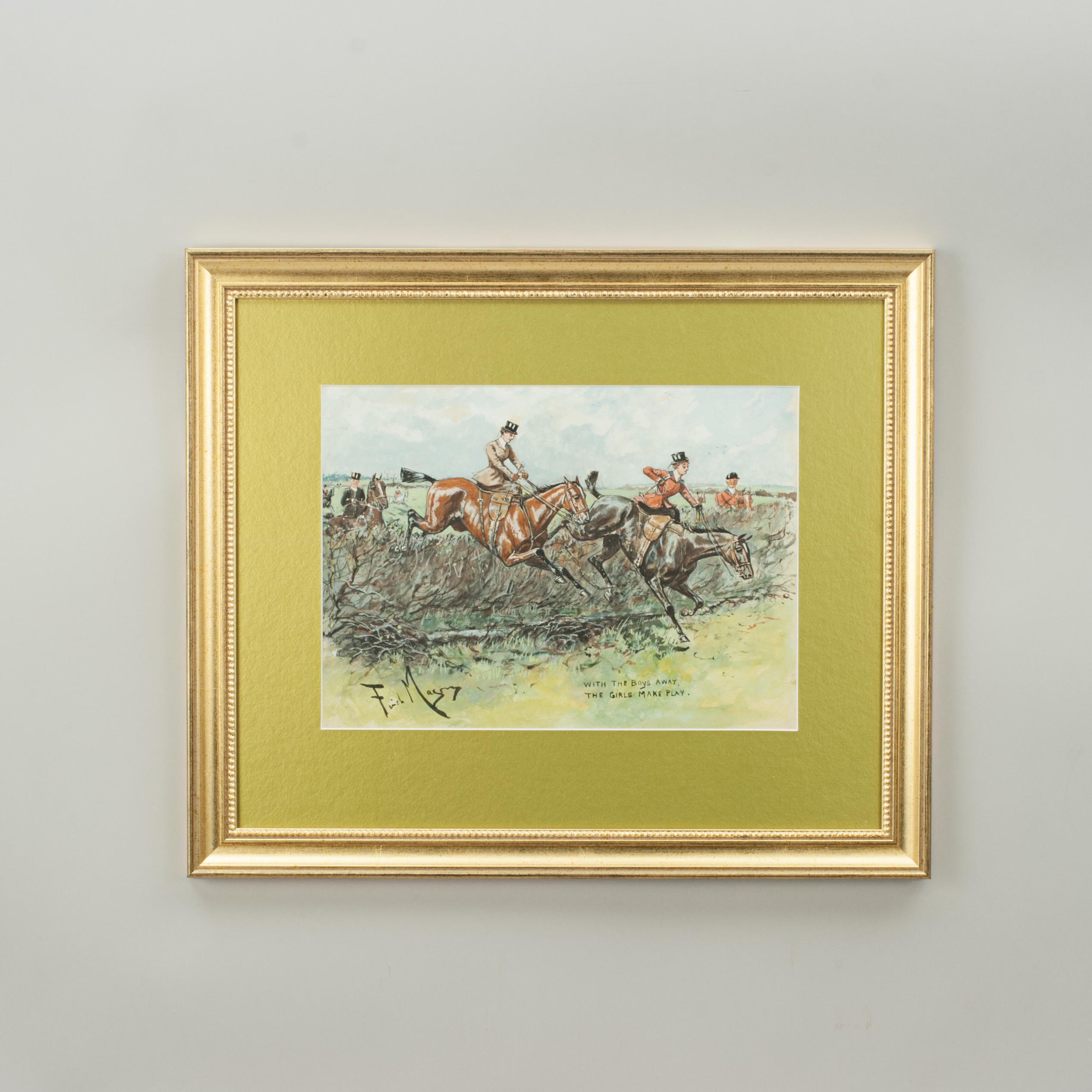 Paint Original Fox Hunting Watercolour by Finch Mason For Sale