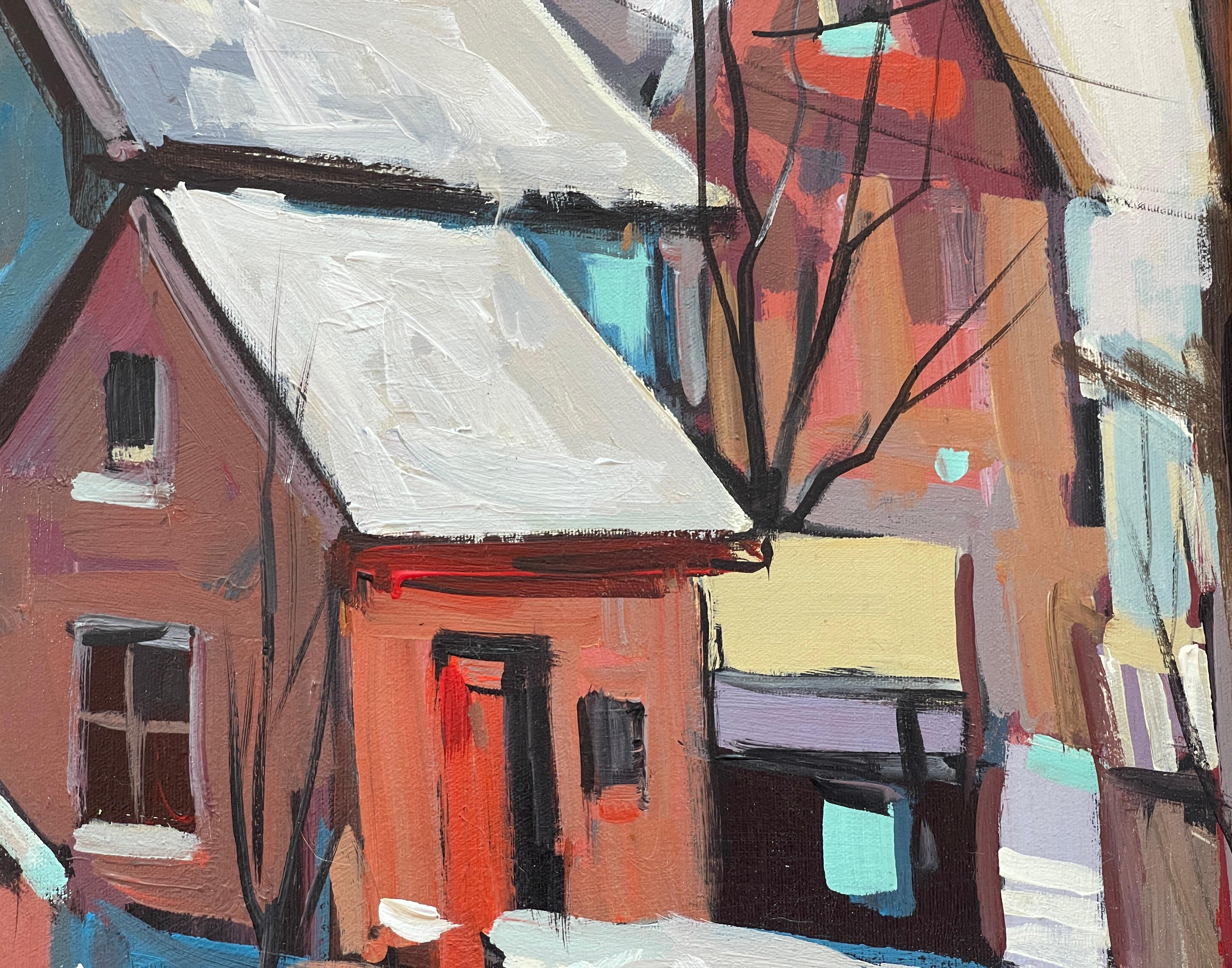 Original  Gerahmtes Acrylgemälde auf Leinwand, Schneeskulptur von David C Armstrong (Handbemalt) im Angebot