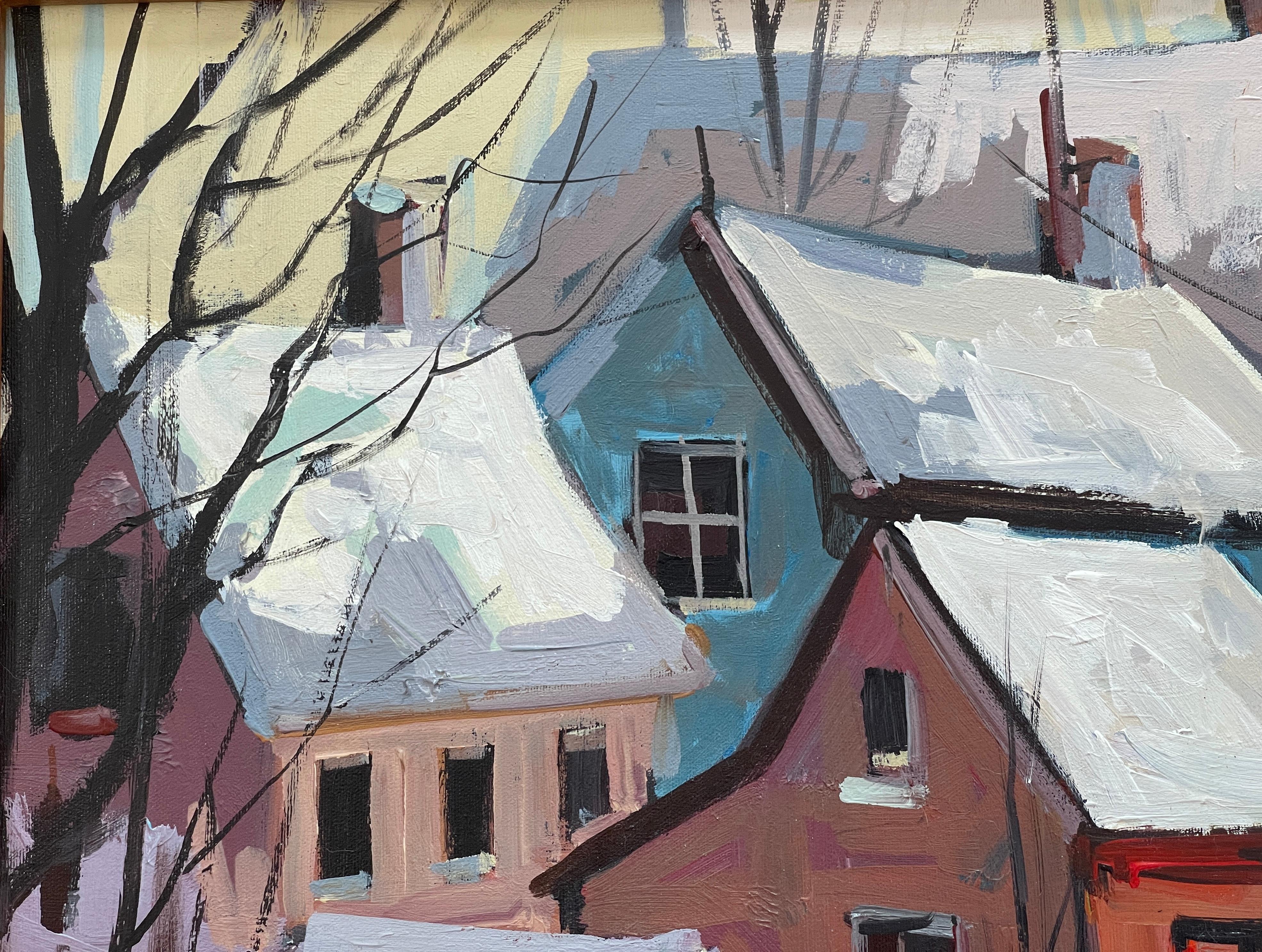 Original  Gerahmtes Acrylgemälde auf Leinwand, Schneeskulptur von David C Armstrong im Angebot 1