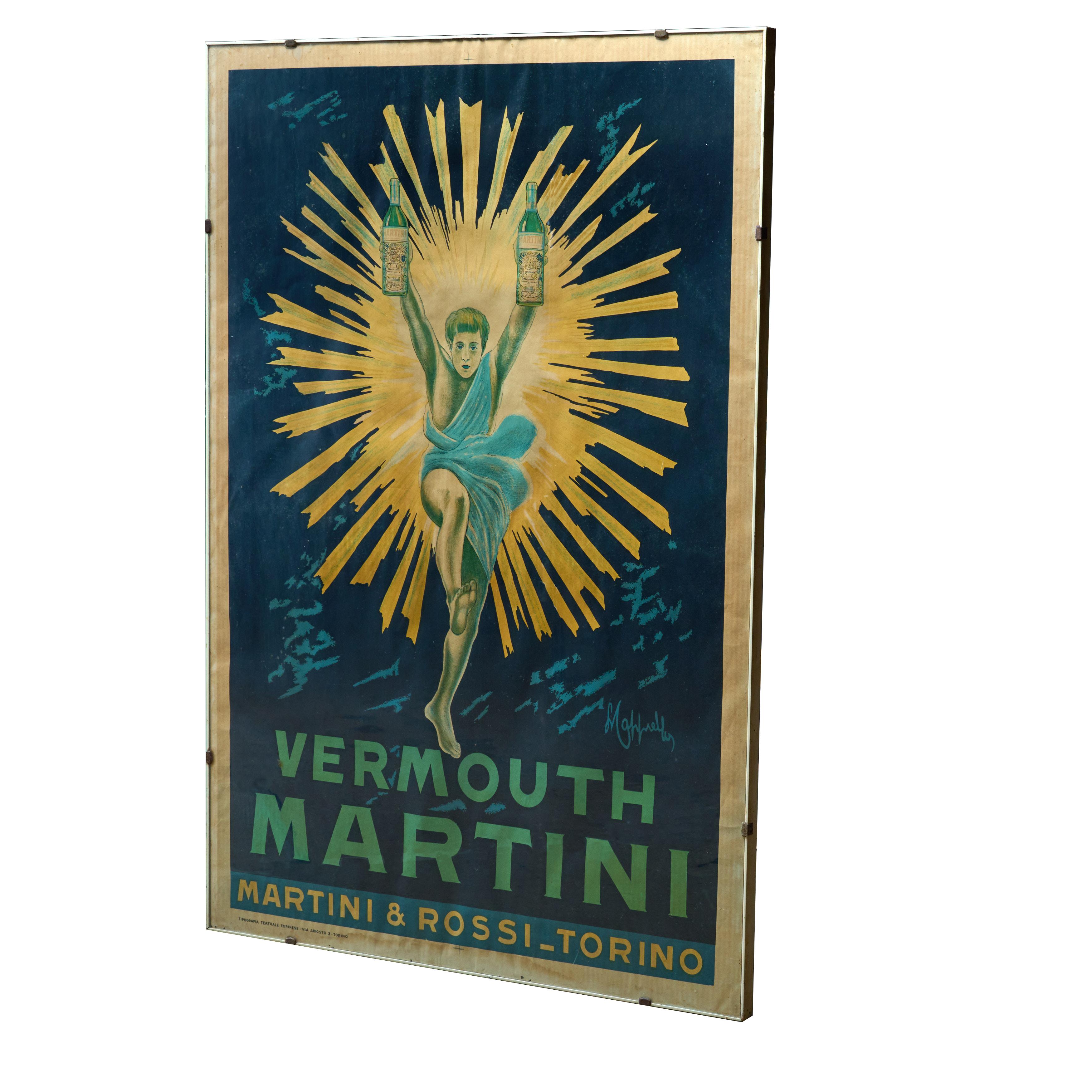 Affiche publicitaire originale encadrée pour le vermouth Martini et Rossi. Signé par l'artiste. Des graphismes et des couleurs magnifiques. Excellent état. 

