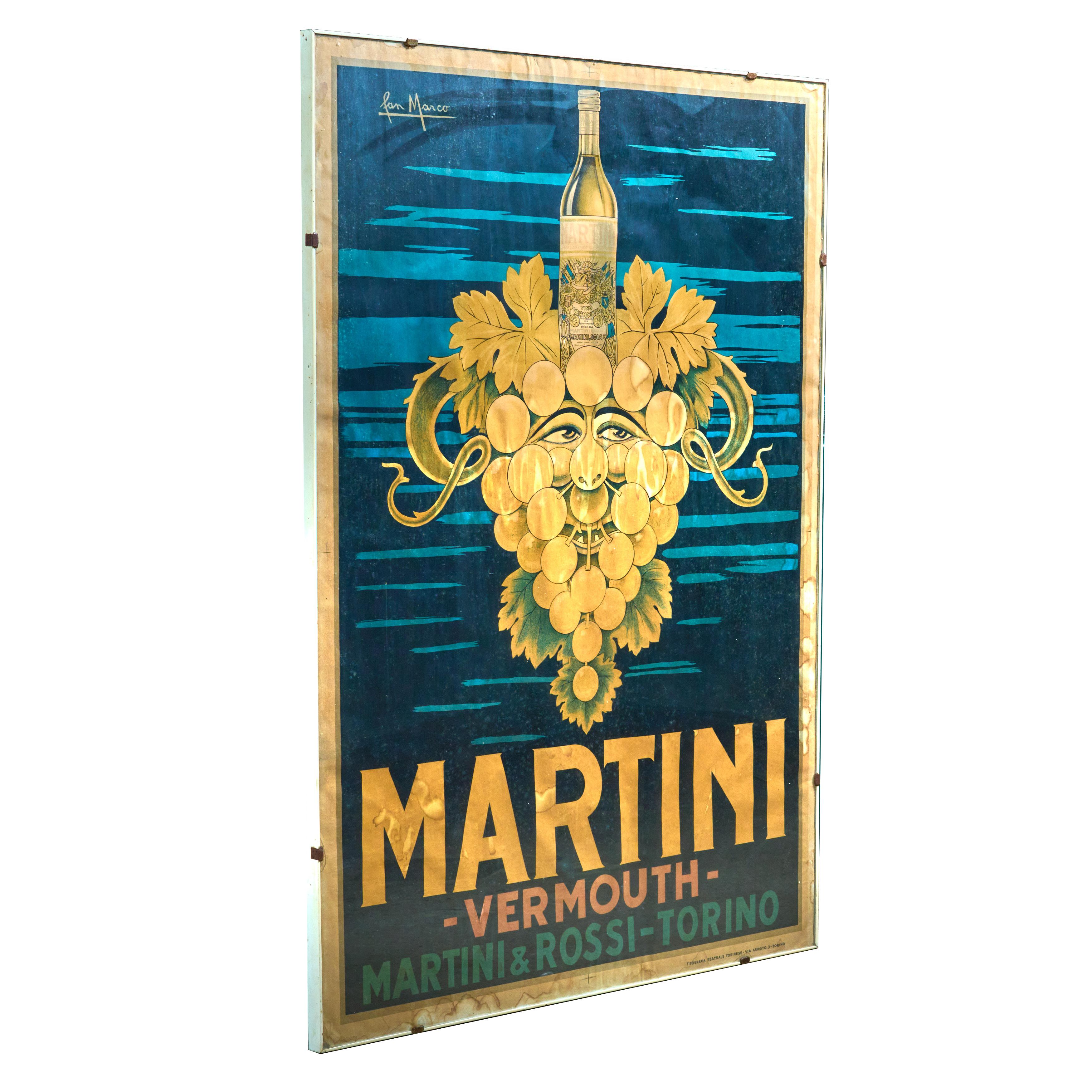 Original framed advertising poster for Martini and Rossi Vermouth. Signed by artist. Wonderful graphics and color. Great condition. 


