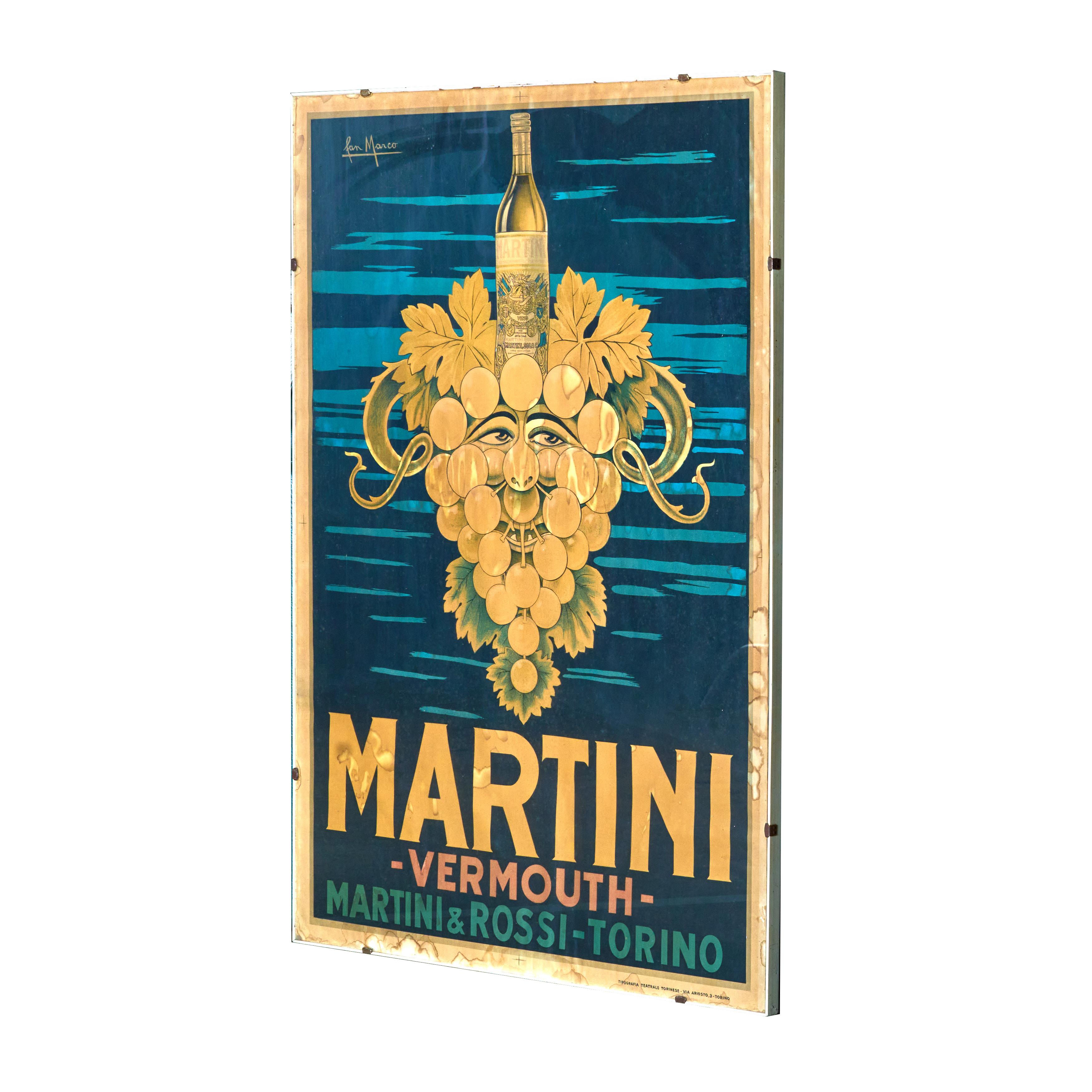 Original Framed Advertising Poster for Martini and Rossi Vermouth Signed In Good Condition For Sale In Round Top, TX