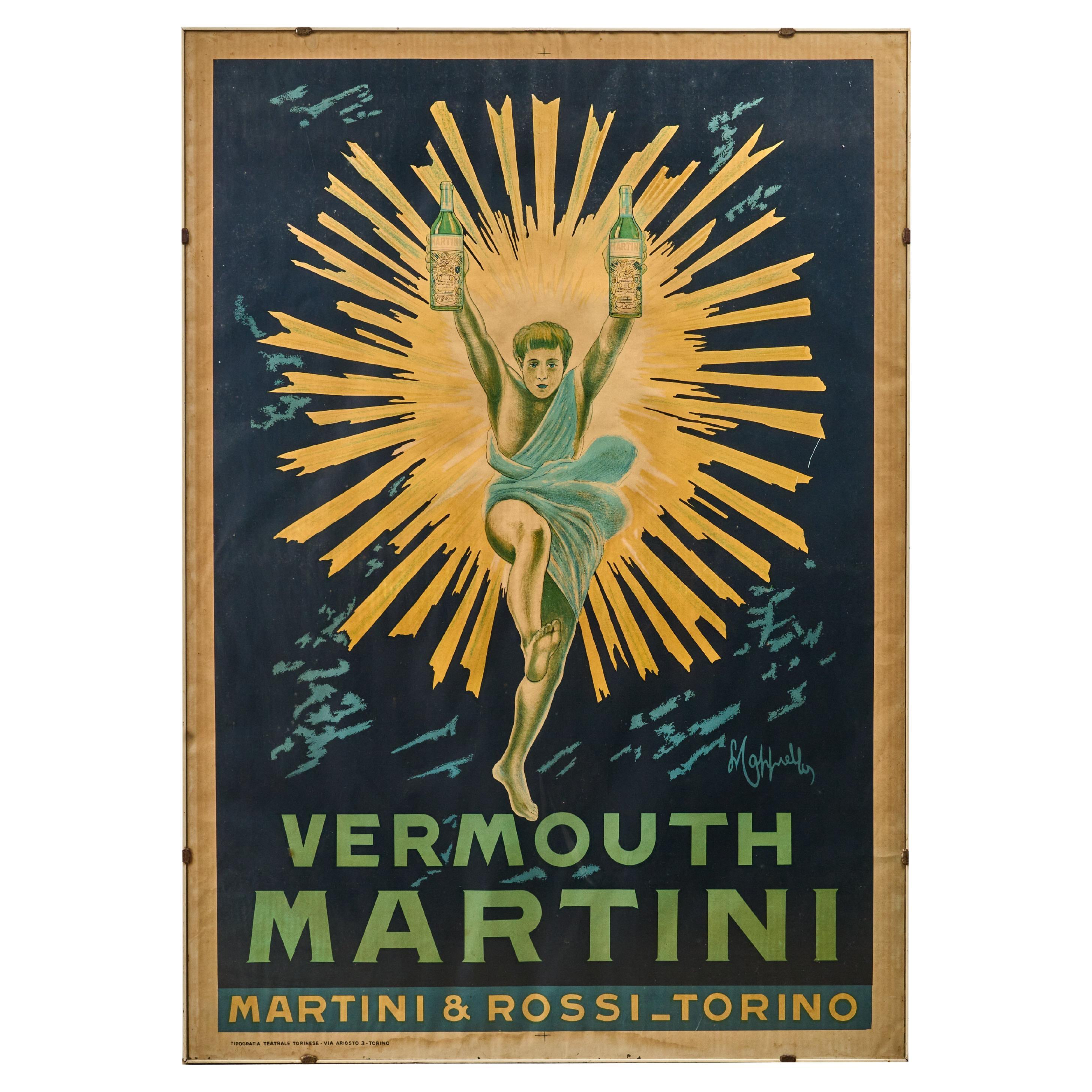 Gerahmtes Original-Werbeplakat für Martini und Rossi Vermouth, signiert