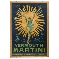 Original Framed Advertising Poster for Martini and Rossi Vermouth Signed