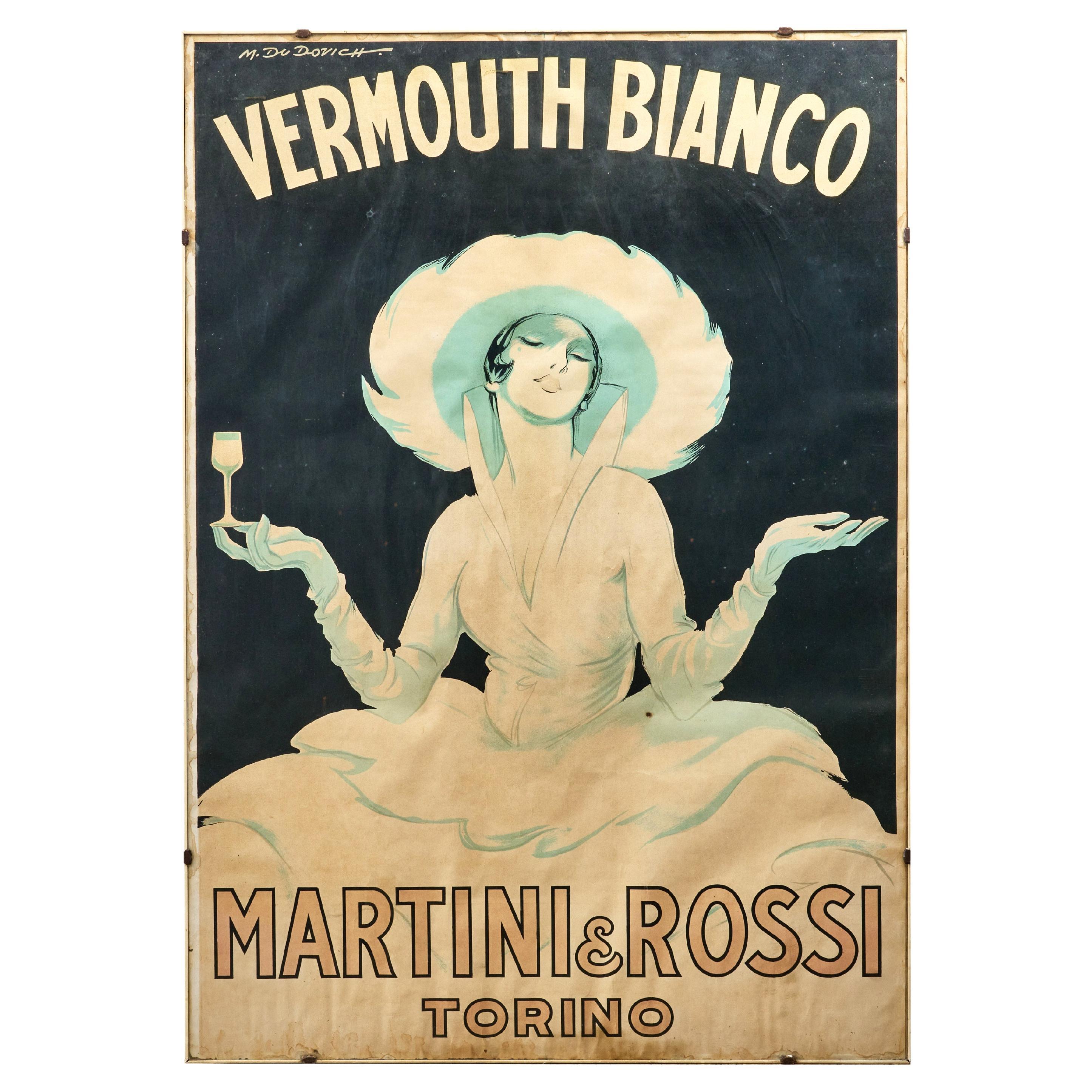 Original Framed Advertising Poster for Martini and Rossi Vermouth Signed