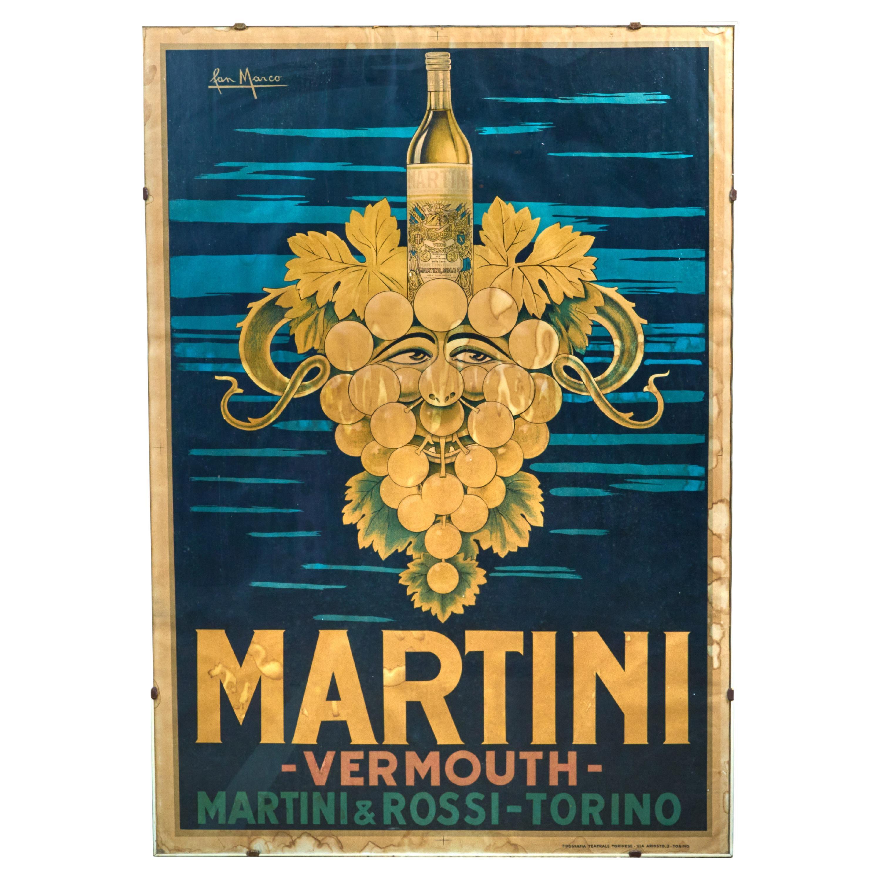 Original Framed Advertising Poster for Martini and Rossi Vermouth Signed For Sale