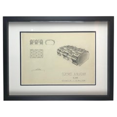 Disegno originale incorniciato di un portagioie Art Decor del decoratore francese Claude Cior