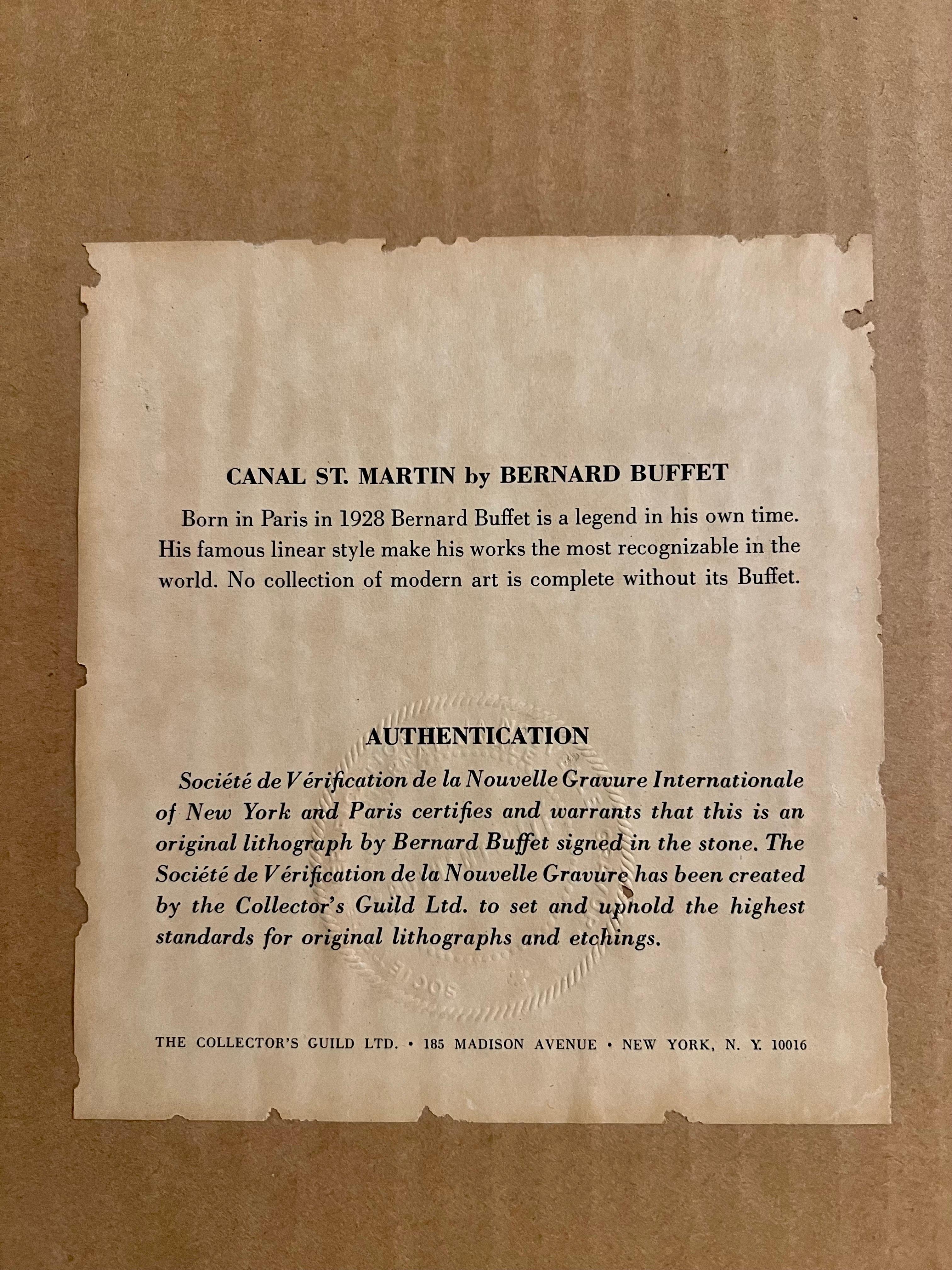 American Original Framed Collectors Guild Canal Saint Martin Lithograph by Bernard Buffet