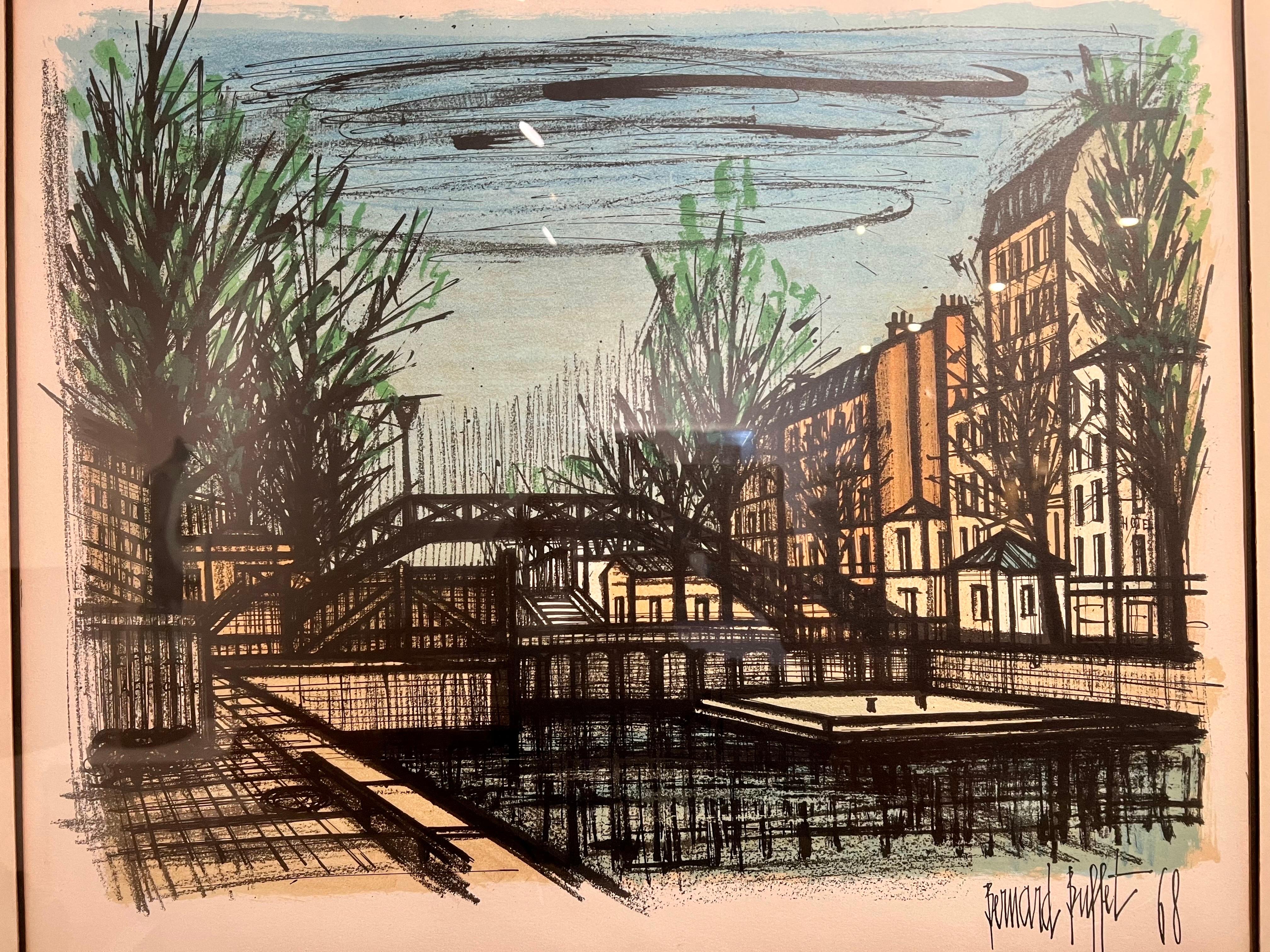 Original Framed Collectors Guild Canal Saint Martin Lithograph by Bernard Buffet In Good Condition In San Diego, CA
