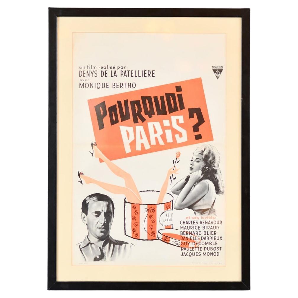Original Framed French Pourquoi Paris? Movie Poster Circa 1960s For Sale