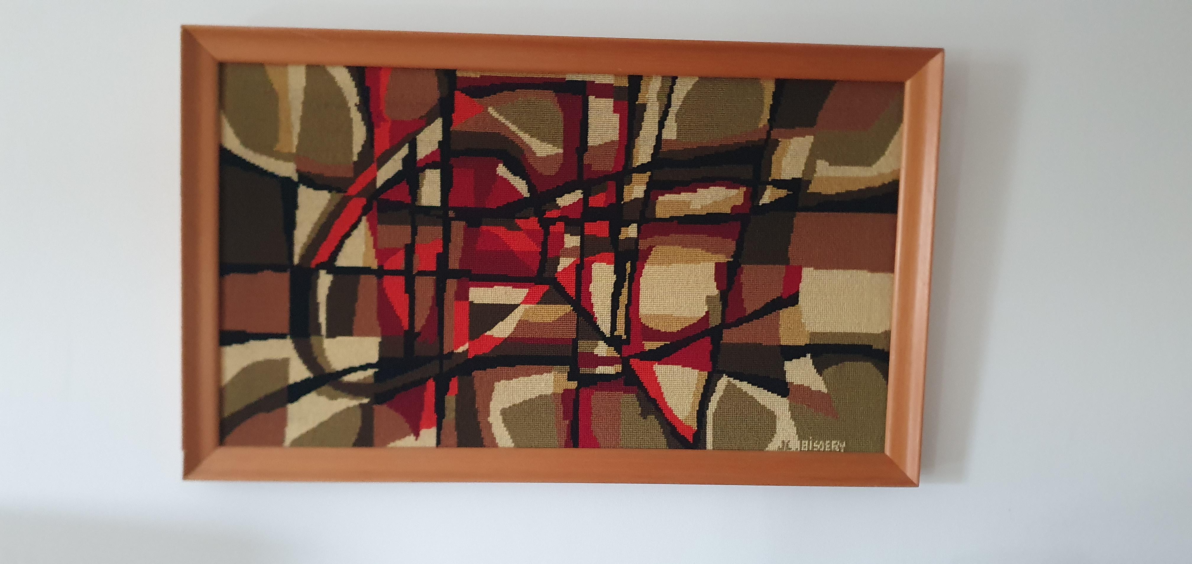 Original gerahmter Jean Claude Bissery-Wandteppich, ca. 1960er Jahre, abstrakter Stil, Mid-Century im Angebot 5