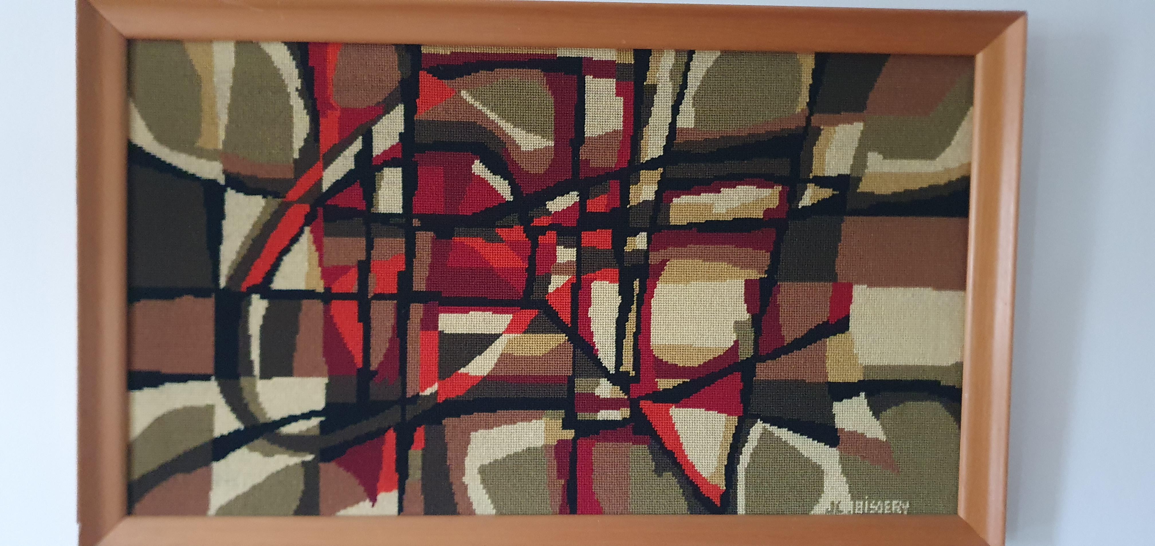 Original framed Jean Claude Bissery Tapestry C.1960s, Mid-Century Abstract style For Sale 6