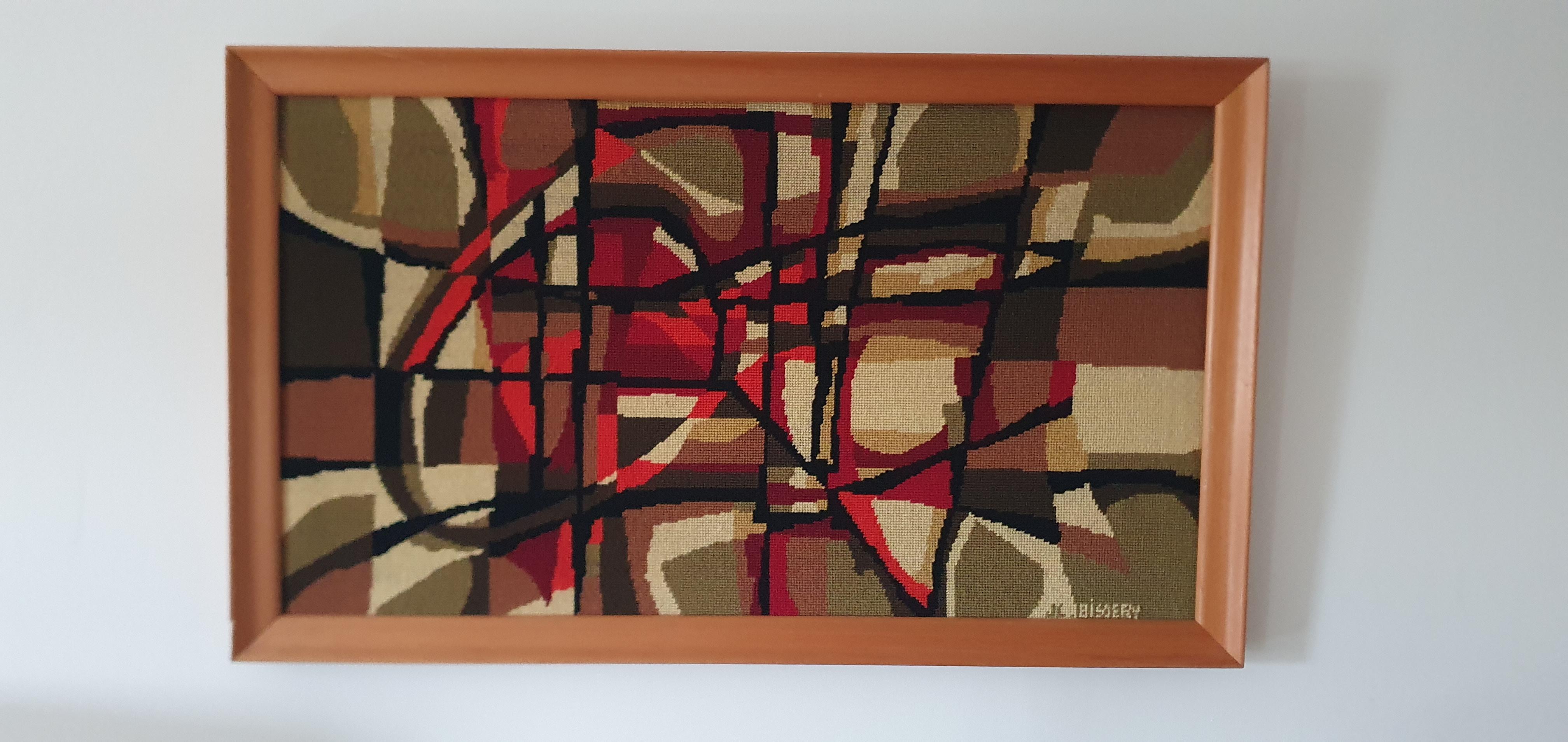 Original gerahmter Jean Claude Bissery-Wandteppich, ca. 1960er Jahre, abstrakter Stil, Mid-Century im Angebot 8