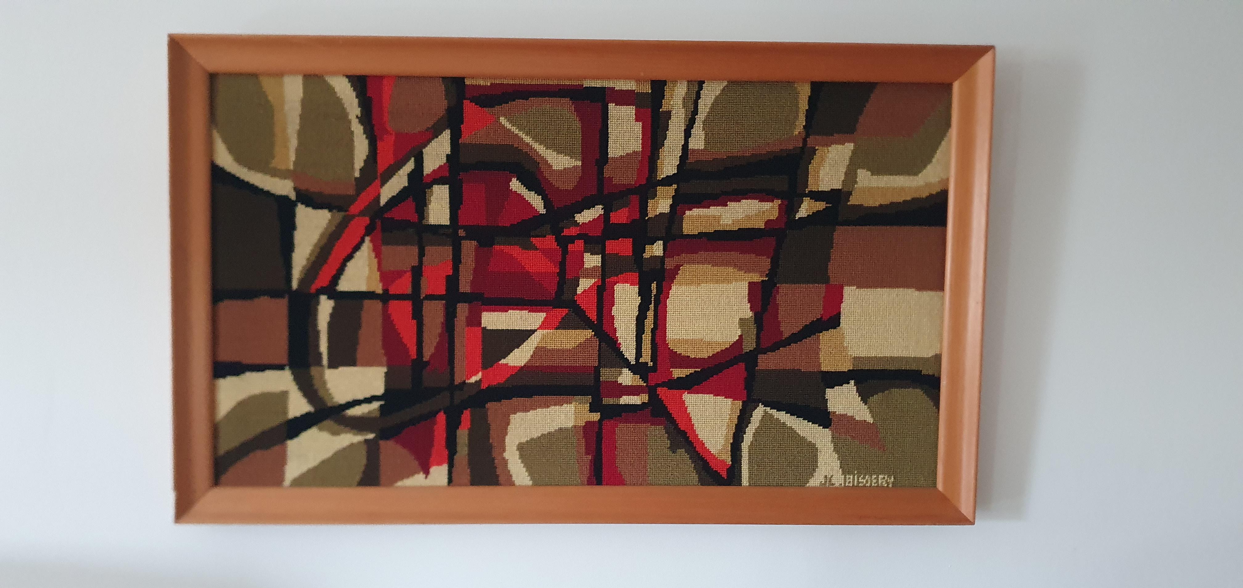 Original gerahmter Jean Claude Bissery-Wandteppich, ca. 1960er Jahre, abstrakter Stil, Mid-Century im Zustand „Gut“ im Angebot in London, GB