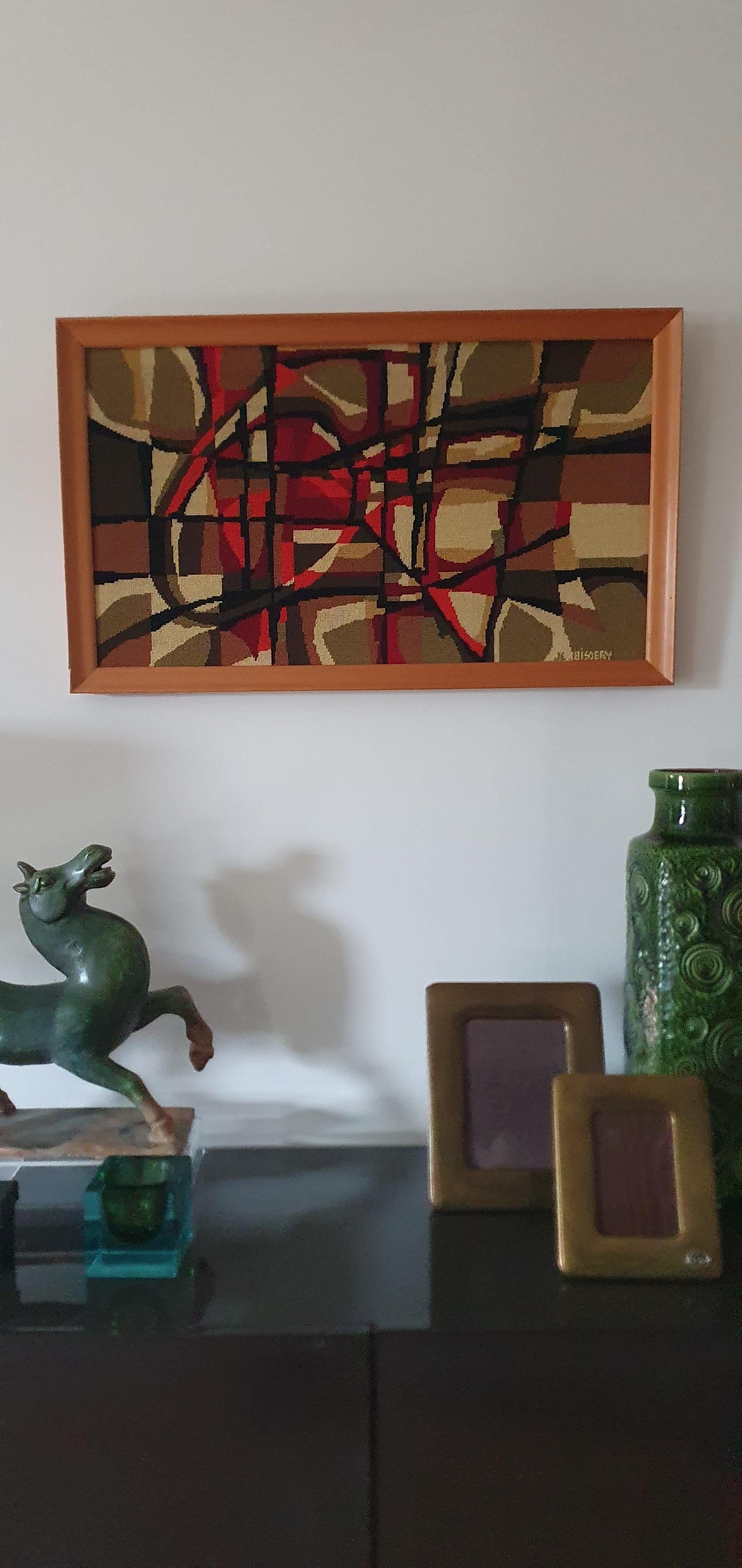 Original gerahmter Jean Claude Bissery-Wandteppich, ca. 1960er Jahre, abstrakter Stil, Mid-Century im Angebot 1