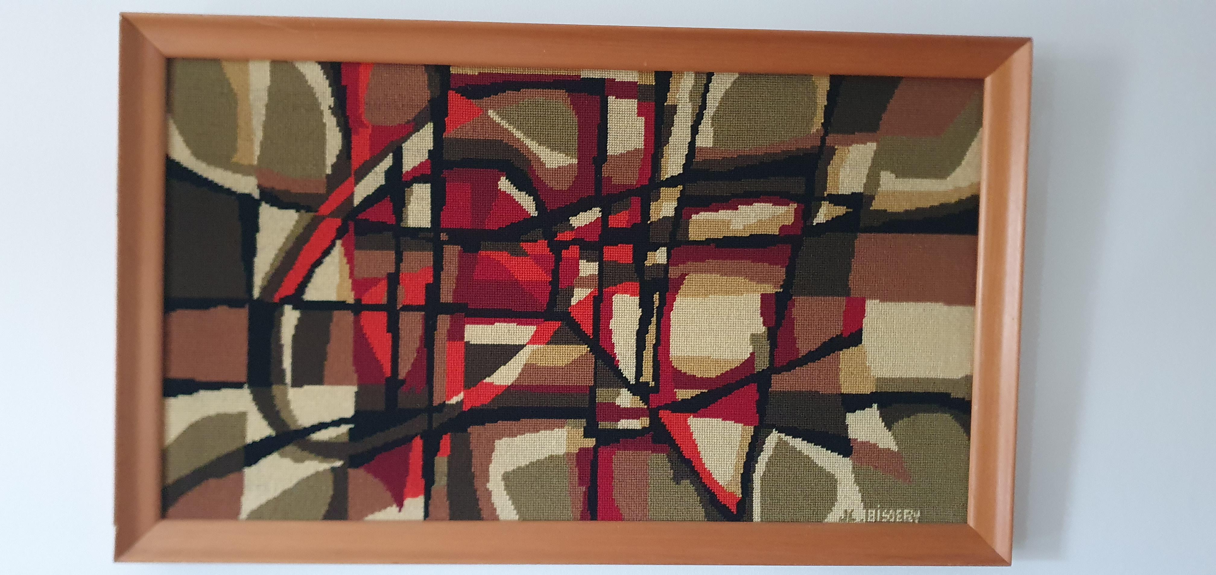 Original gerahmter Jean Claude Bissery-Wandteppich, ca. 1960er Jahre, abstrakter Stil, Mid-Century im Angebot 2