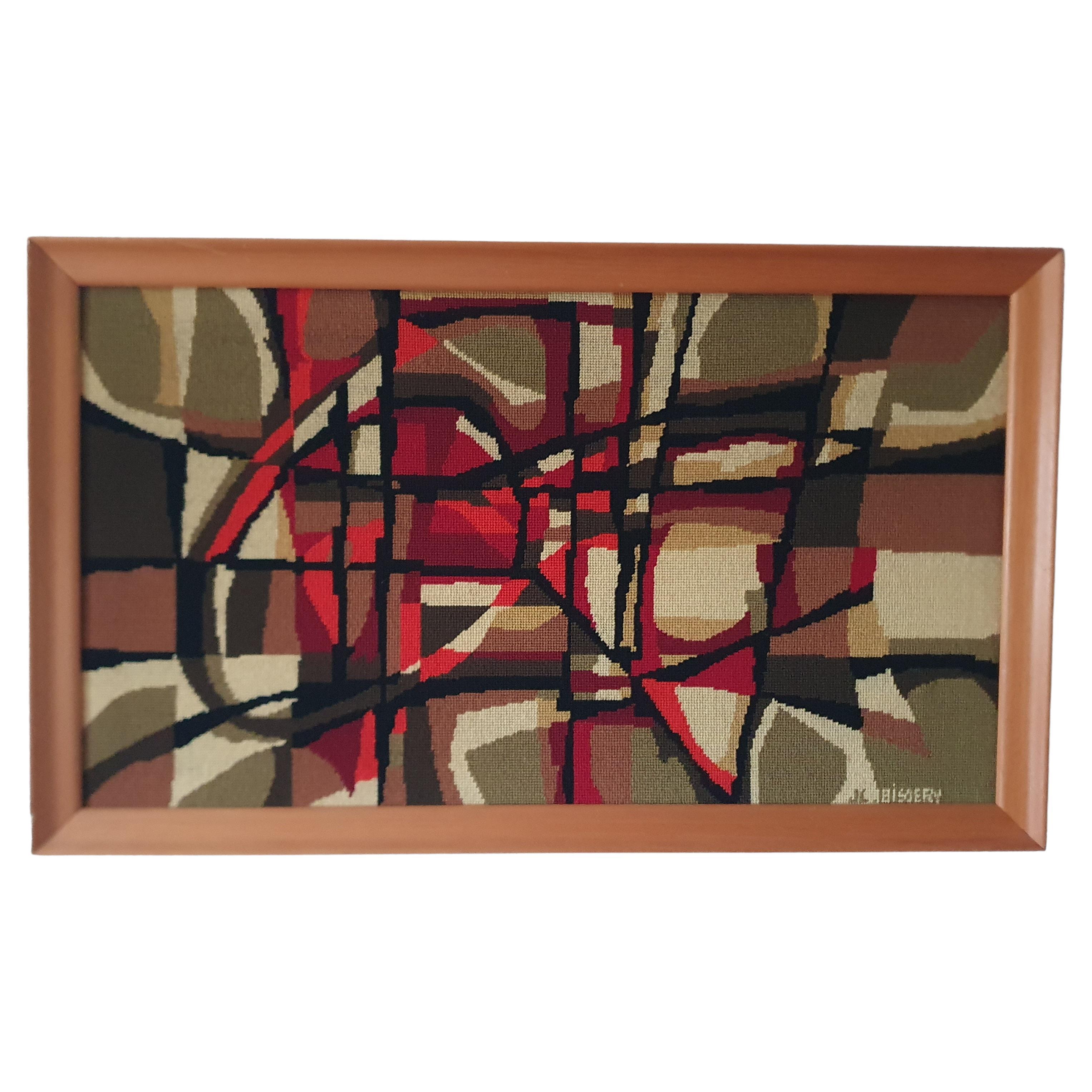 Original framed Jean Claude Bissery Tapestry C.1960s, Mid-Century Abstract style